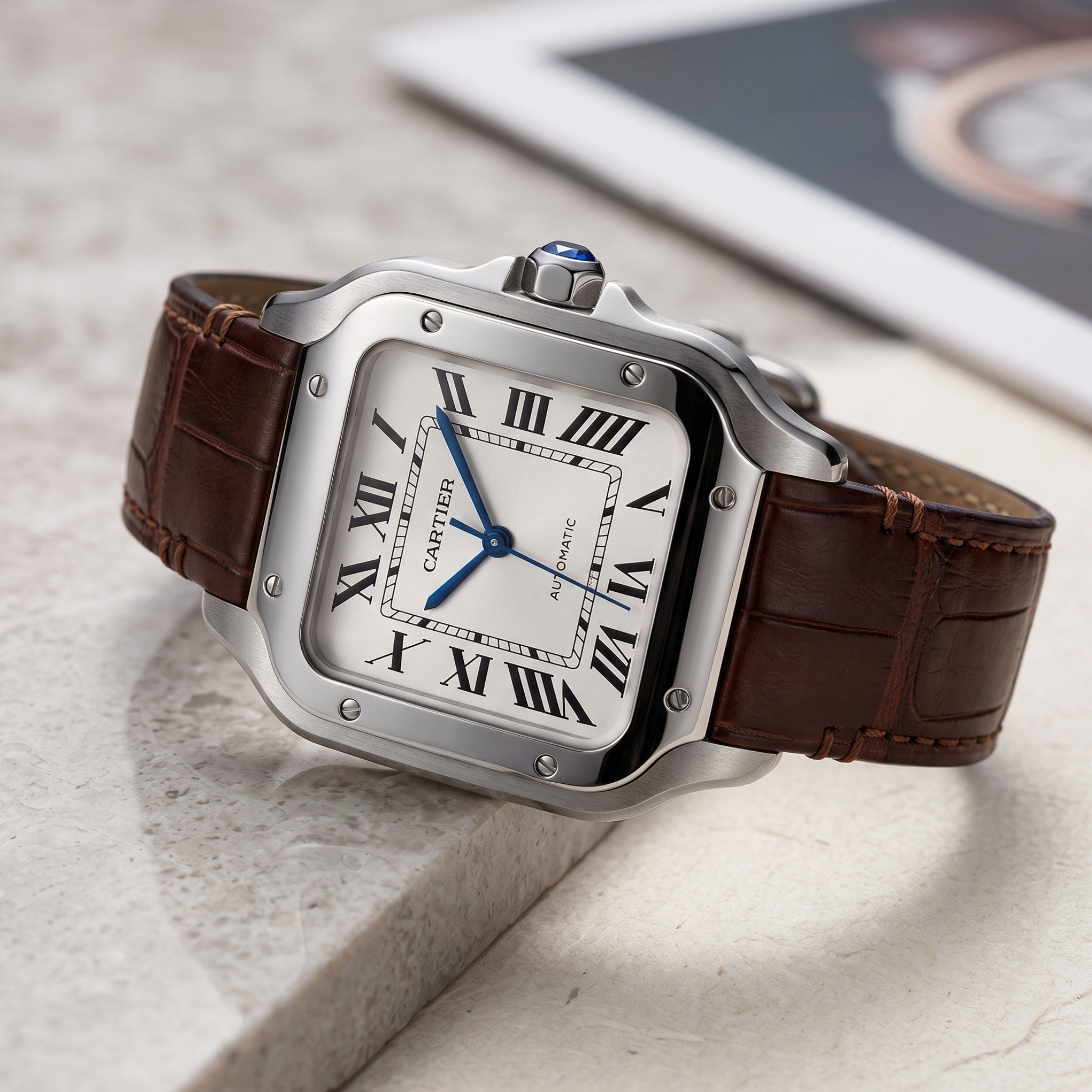 Cinturino in pelle per Cartier Santos Medium/Large – Marrone – Sgancio rapido/Quick Release