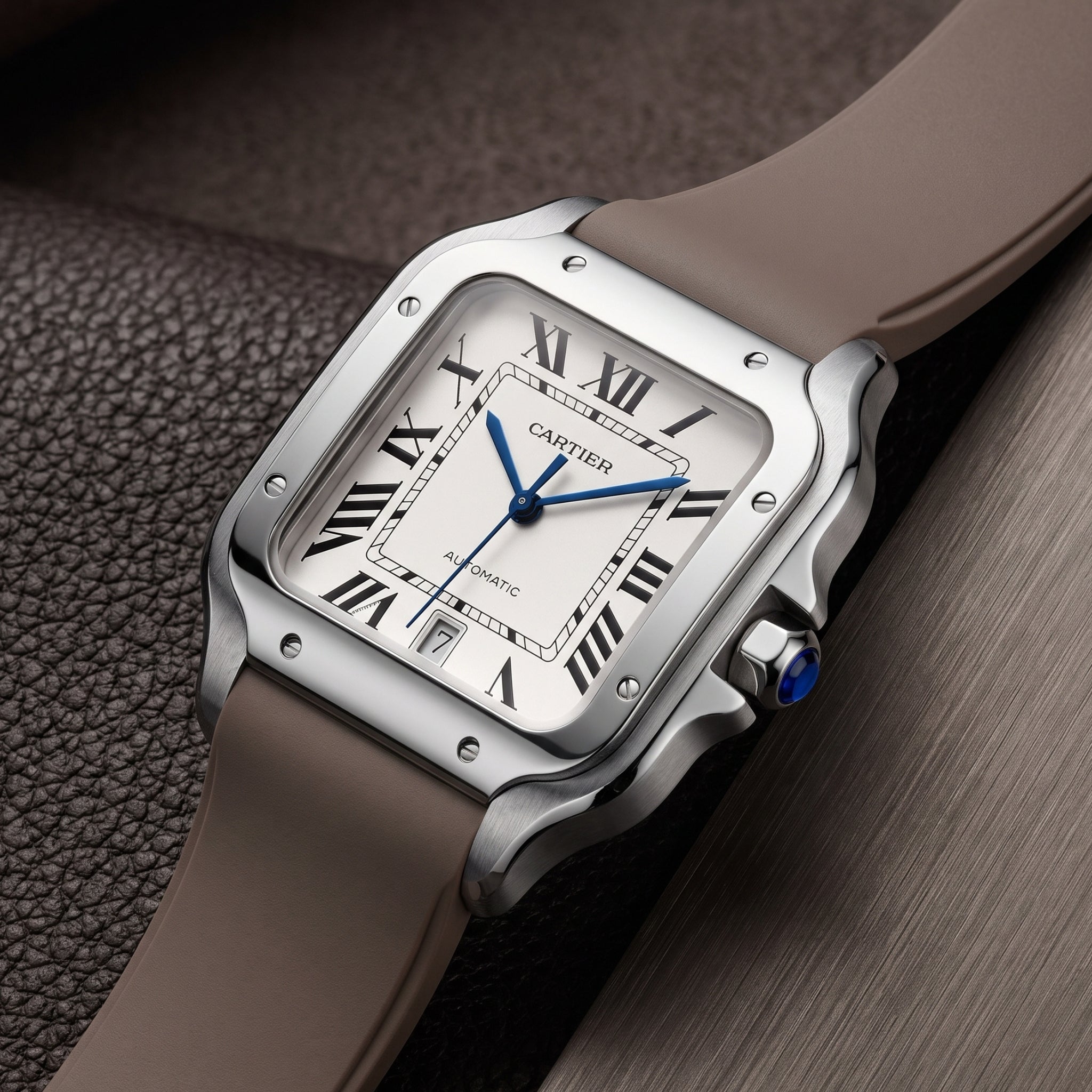 Cinturino in caucciù per Santos de Cartier Medium – Marrone – Sgancio/Chiusura rapida