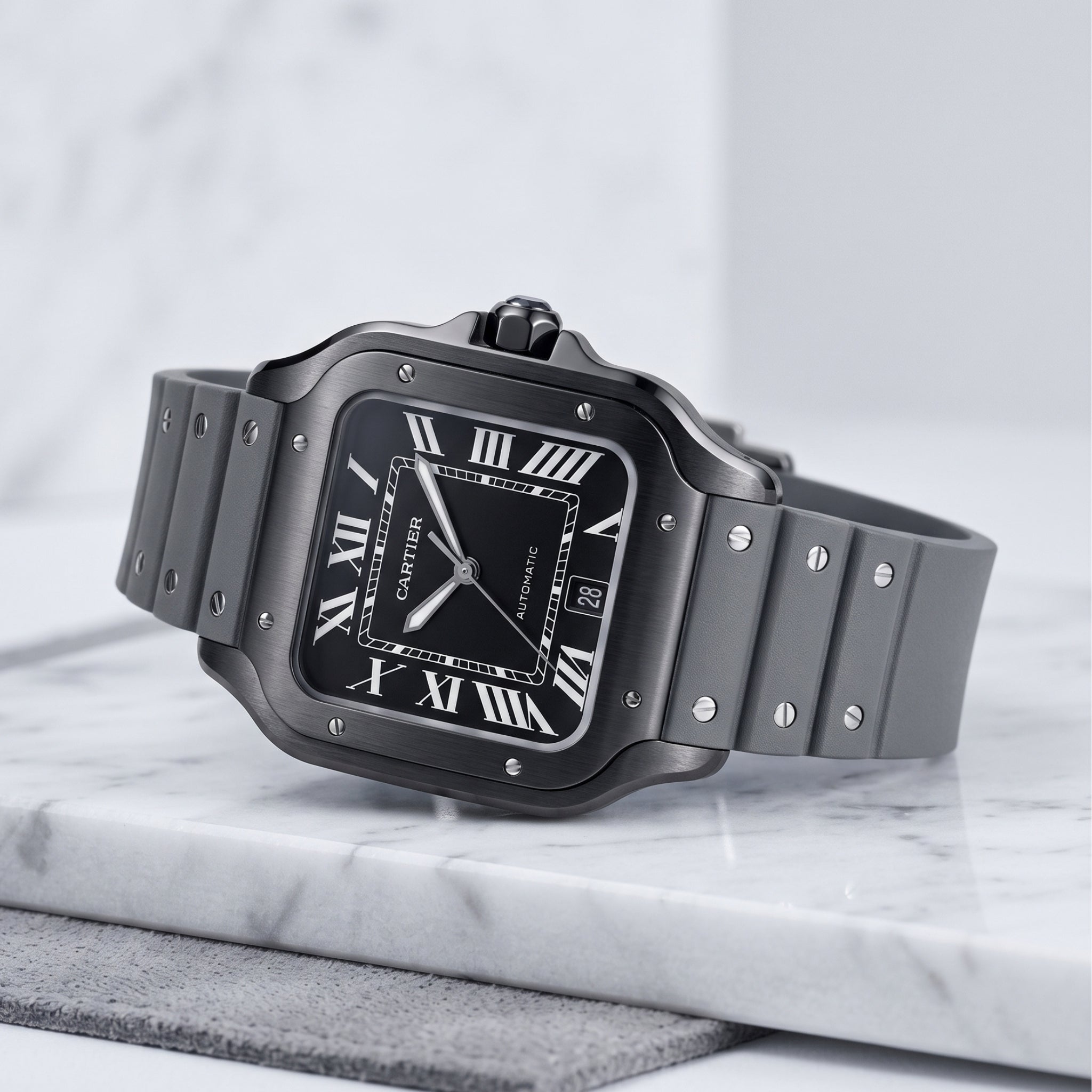Cinturino in Caucciù per Cartier Santos Medium/Large – Grigio con Viti – Quick Switch/Release