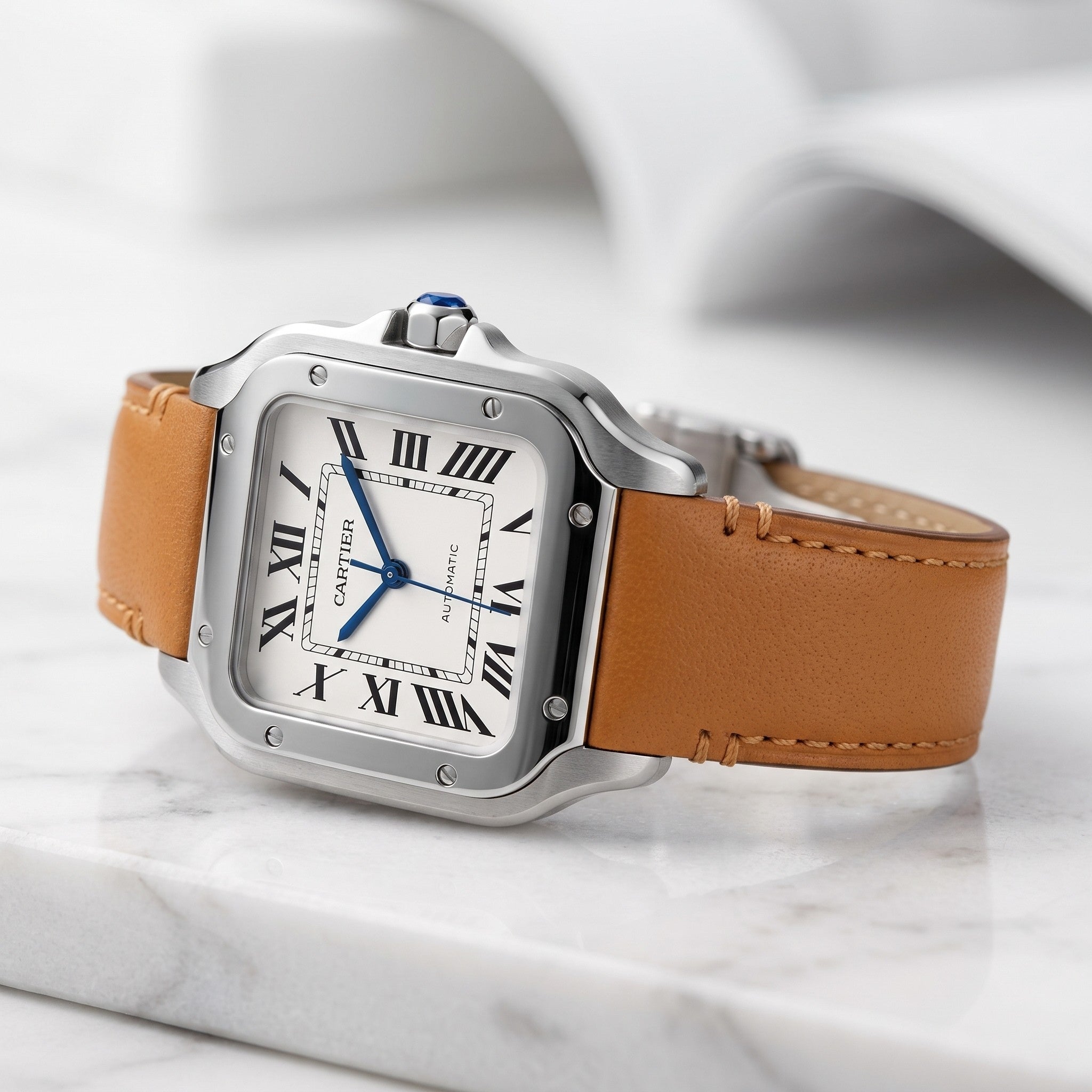 Cinturino in pelle per Cartier Santos Medium/Large – Piatto Arancione – Sgancio rapido