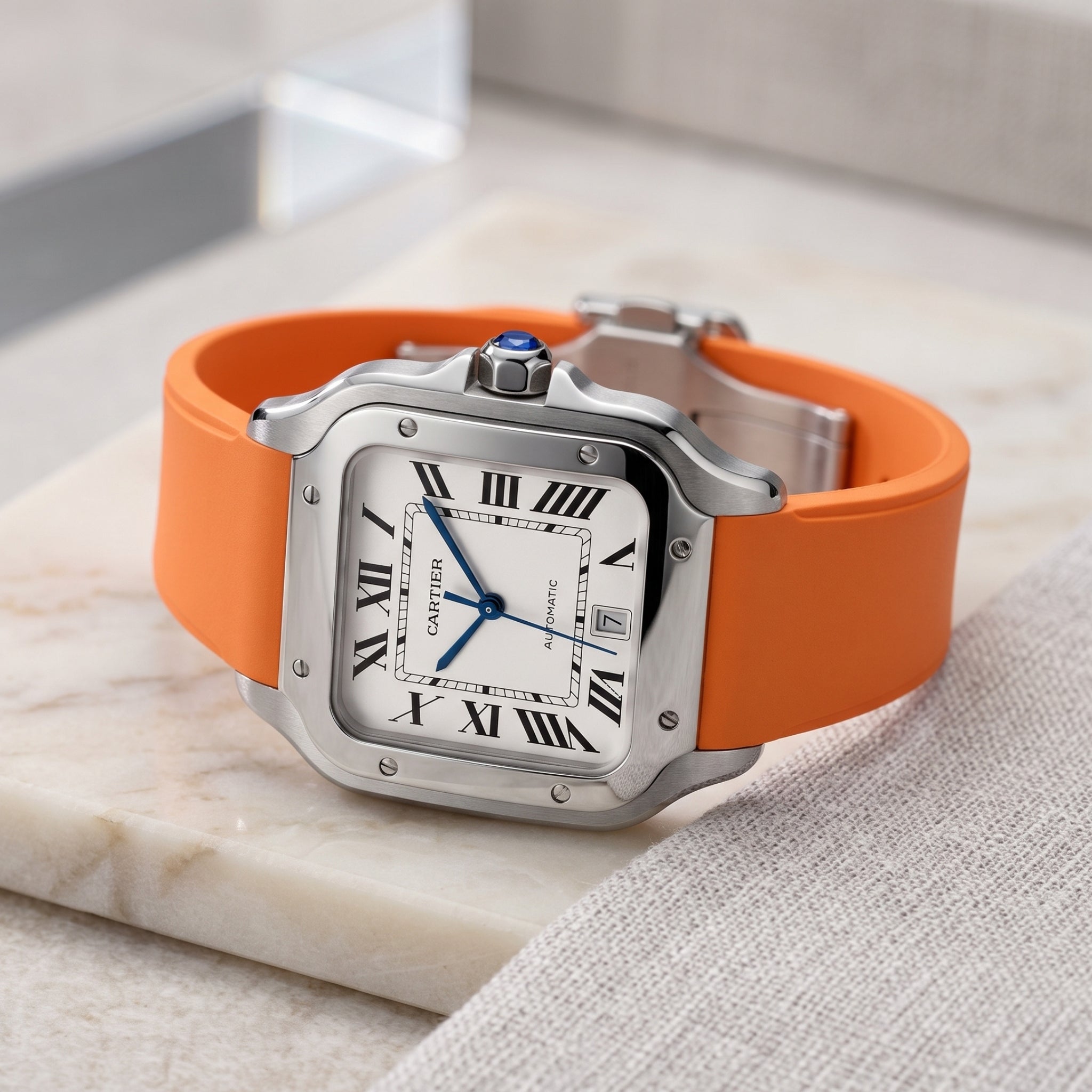 Cinturino in caucciù per Santos de Cartier Medium/Large – Arancione – Sgancio/Cambio rapido