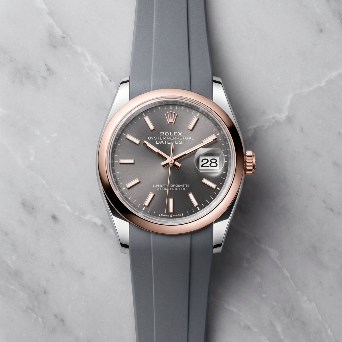 Faltschließe Kautschukarmband für Rolex Datejust 36 – Grau - Helvetus