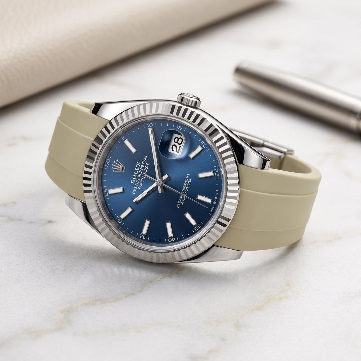 Faltschließe Kautschukarmband für Rolex Datejust 41mm – Beige - Helvetus