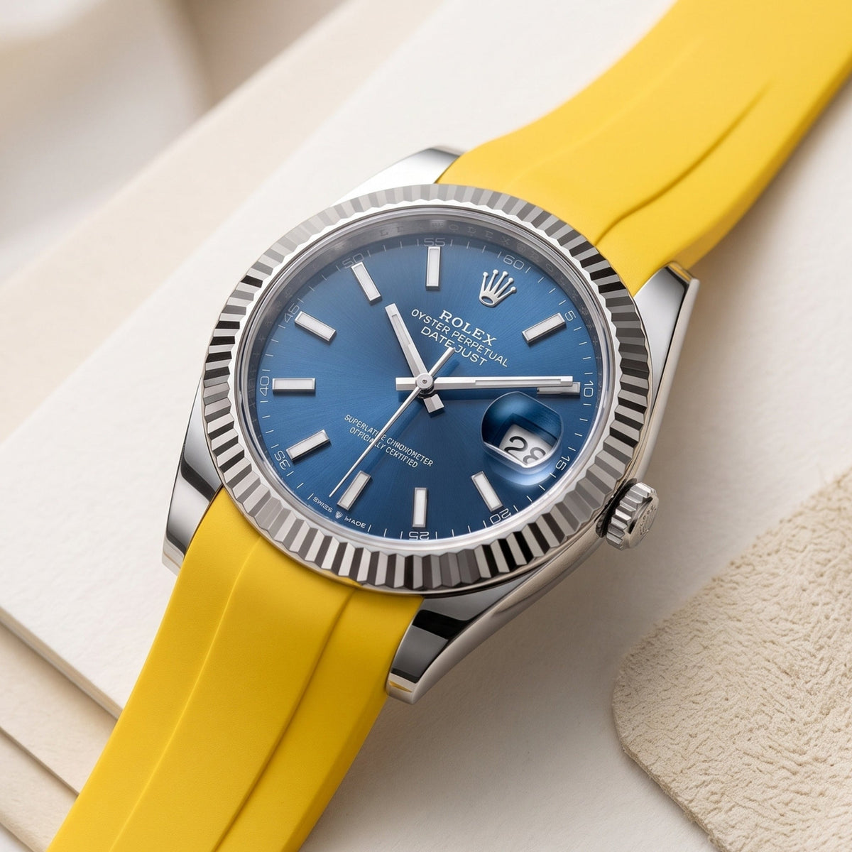 Faltschließe Kautschukarmband für Rolex Datejust 41mm – Gelb - Helvetus
