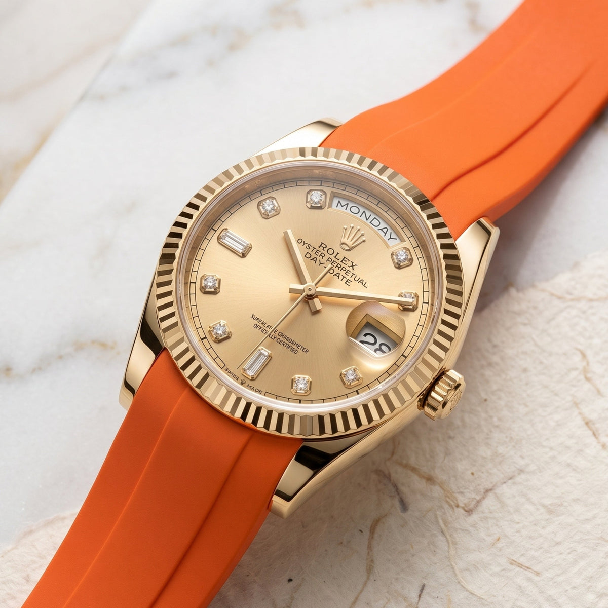 Faltschließe Kautschukarmband für Rolex Day-Date 36mm – Orange - Helvetus