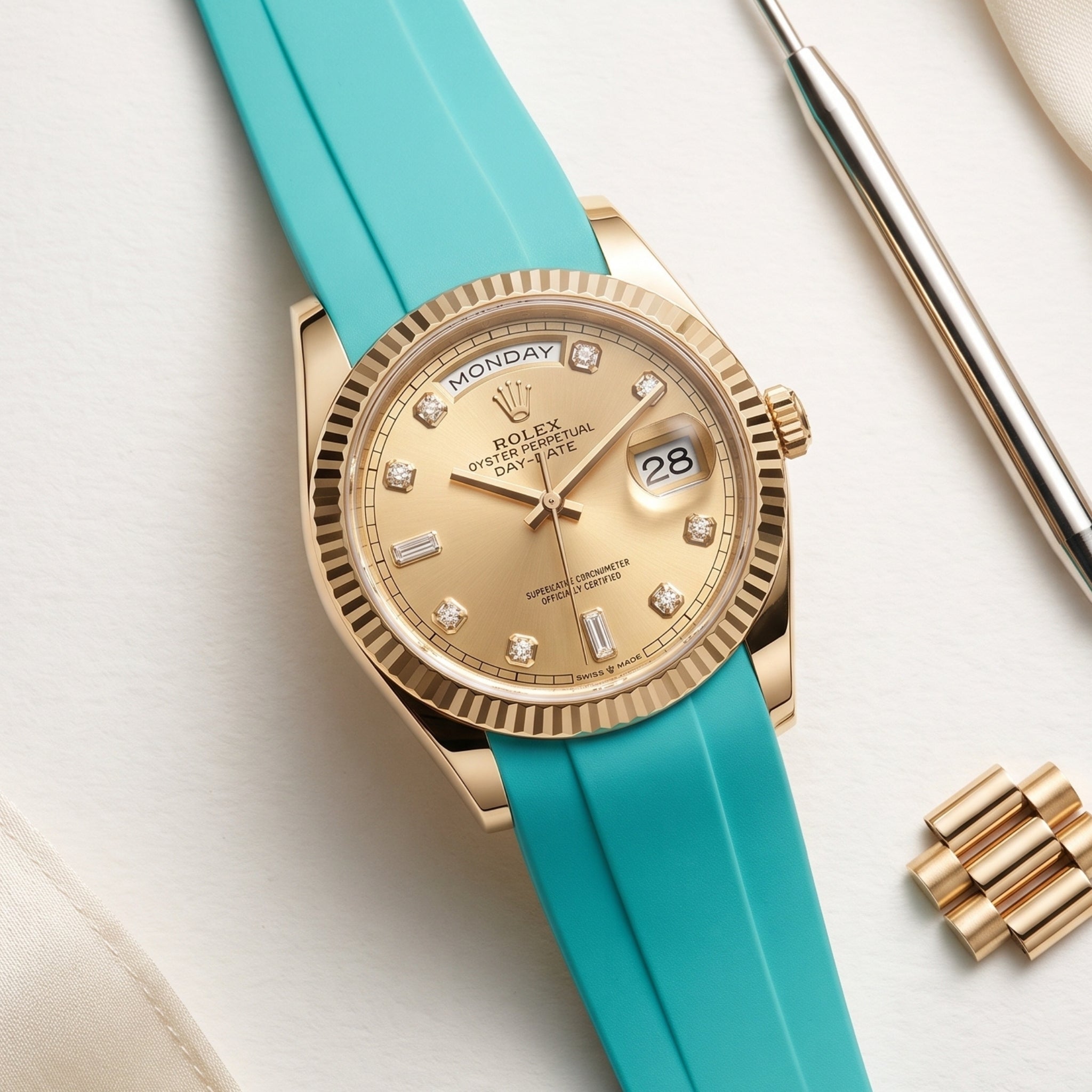 Faltschliesse Kautschukarmband für Rolex Day-Date 40mm – Türkis - Helvetus
