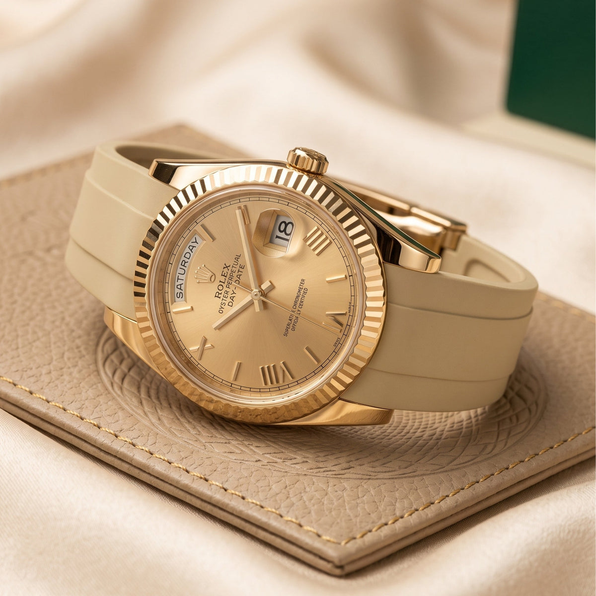 Faltschließe Kautschukarmband für Rolex Day-Date II 41mm – Beige - Helvetus