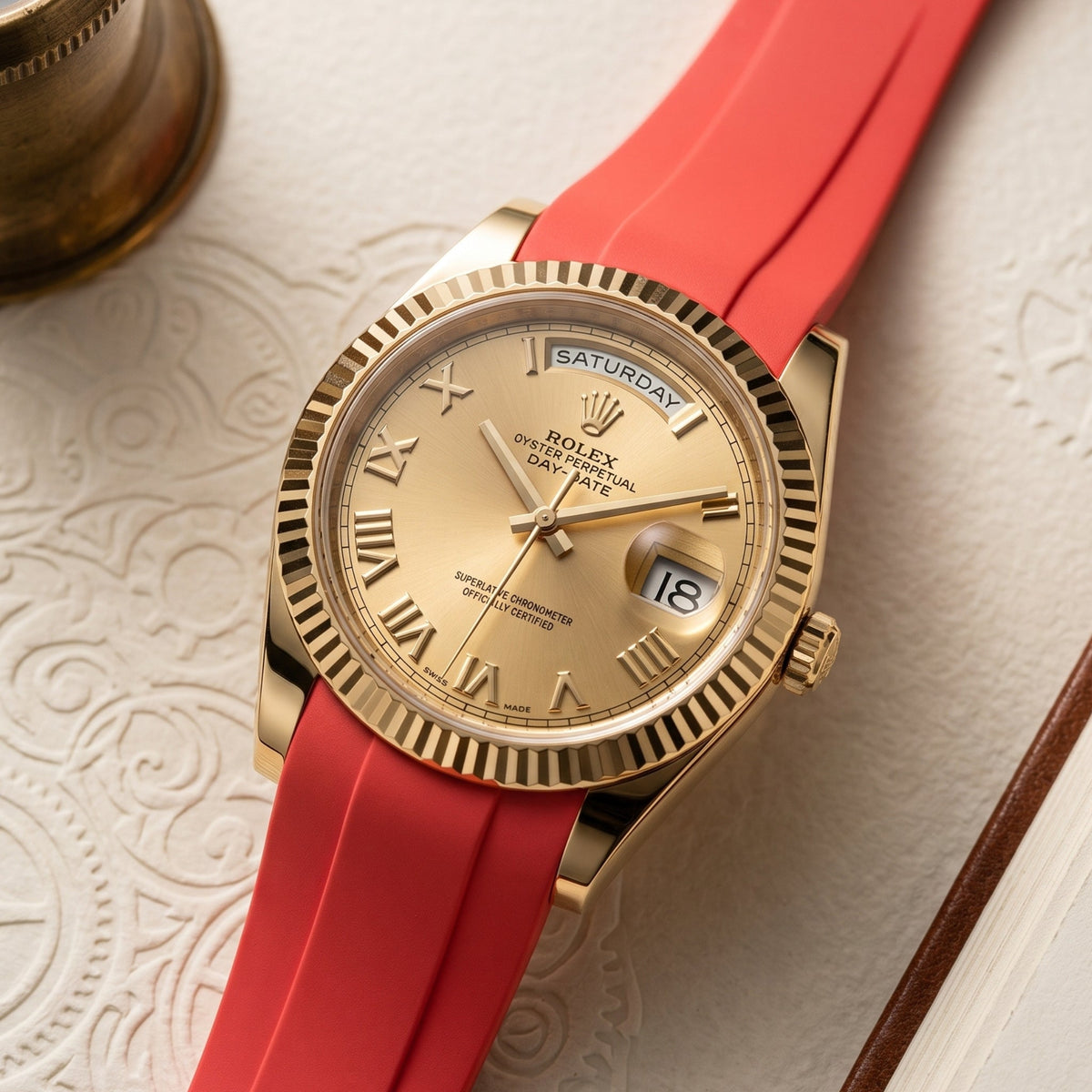 Faltschließe Kautschukarmband für Rolex Day-Date II 41mm – Rot - Helvetus