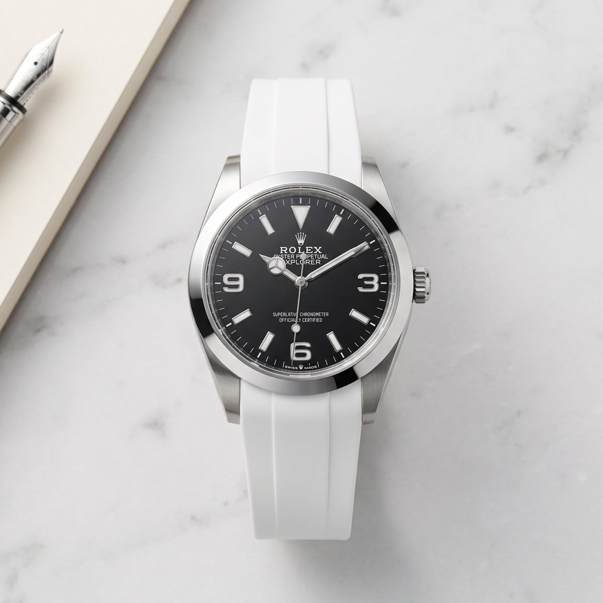 Faltschließe Kautschukarmband für Rolex Explorer I – Weiss - Helvetus