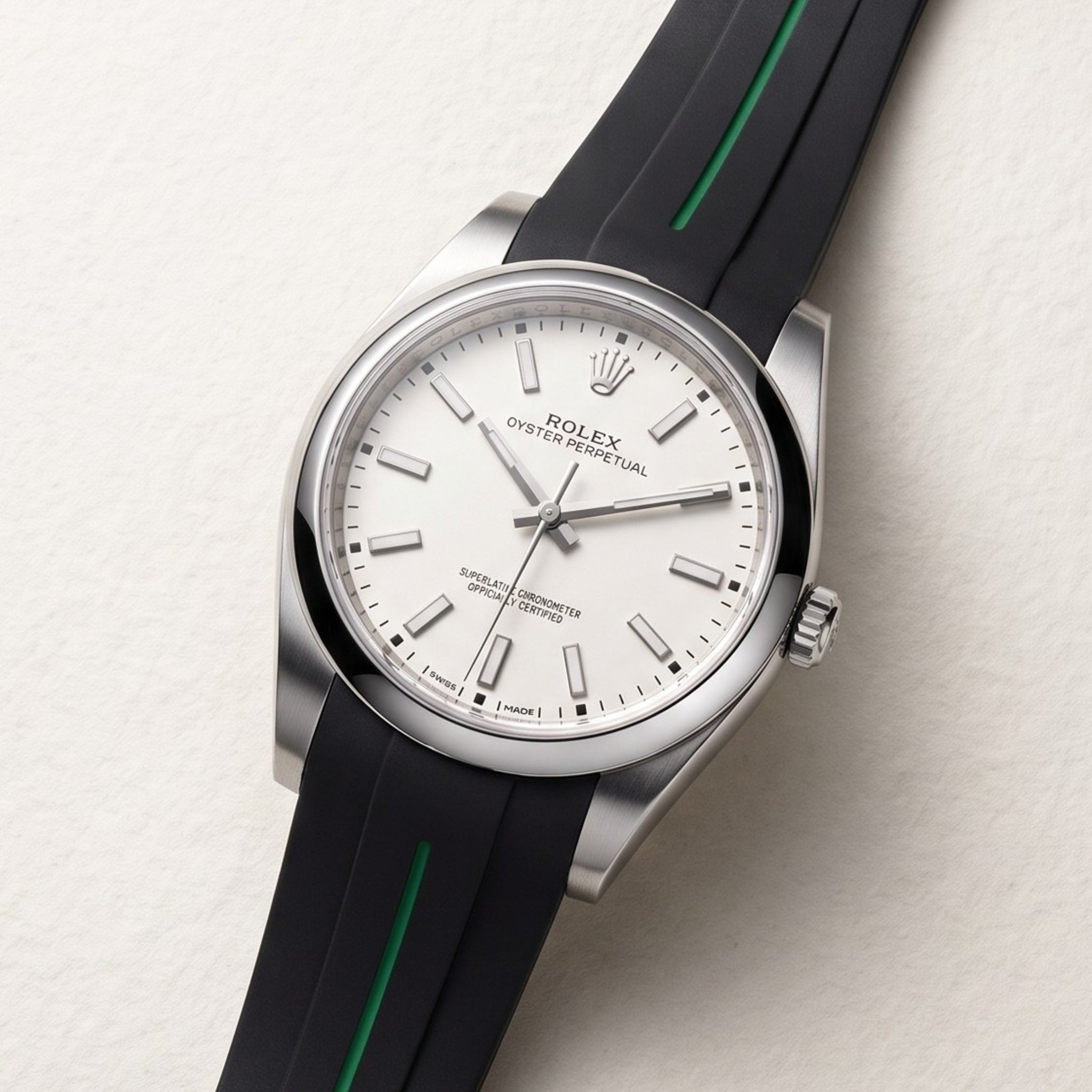Faltschliesse Kautschukarmband für Rolex Oyster Perpetual 39mm – LuxLine® - Schwarz/Grün - Helvetus