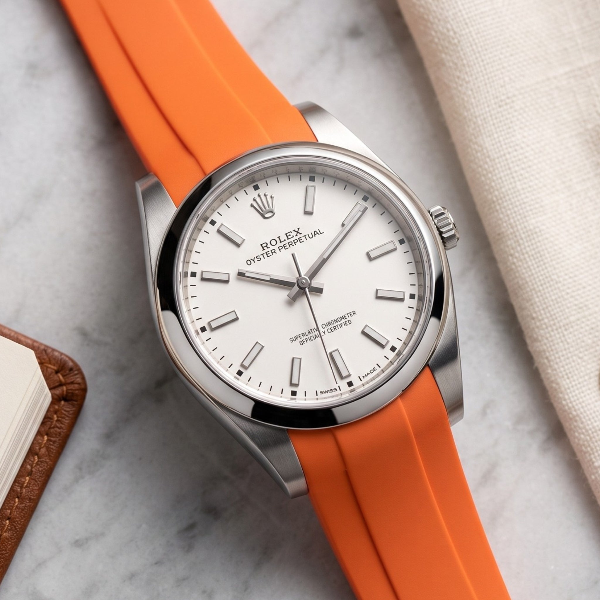 Faltschliesse Kautschukarmband für Rolex Oyster Perpetual 39mm – Orange - Helvetus