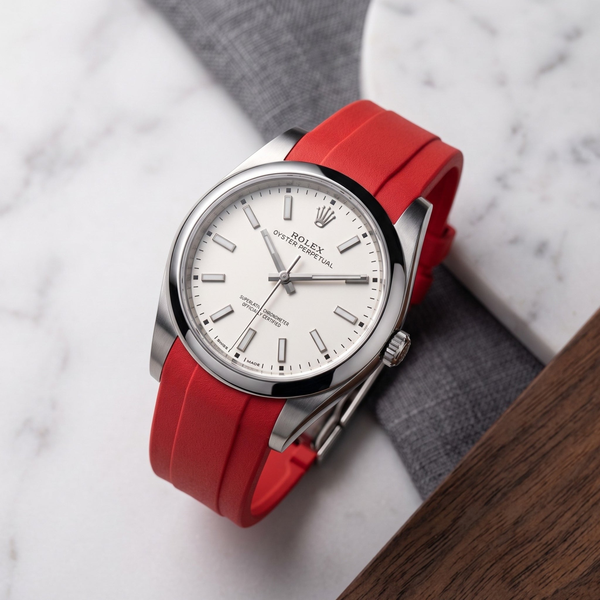 Faltschliesse Kautschukarmband für Rolex Oyster Perpetual 39mm – Rot - Helvetus