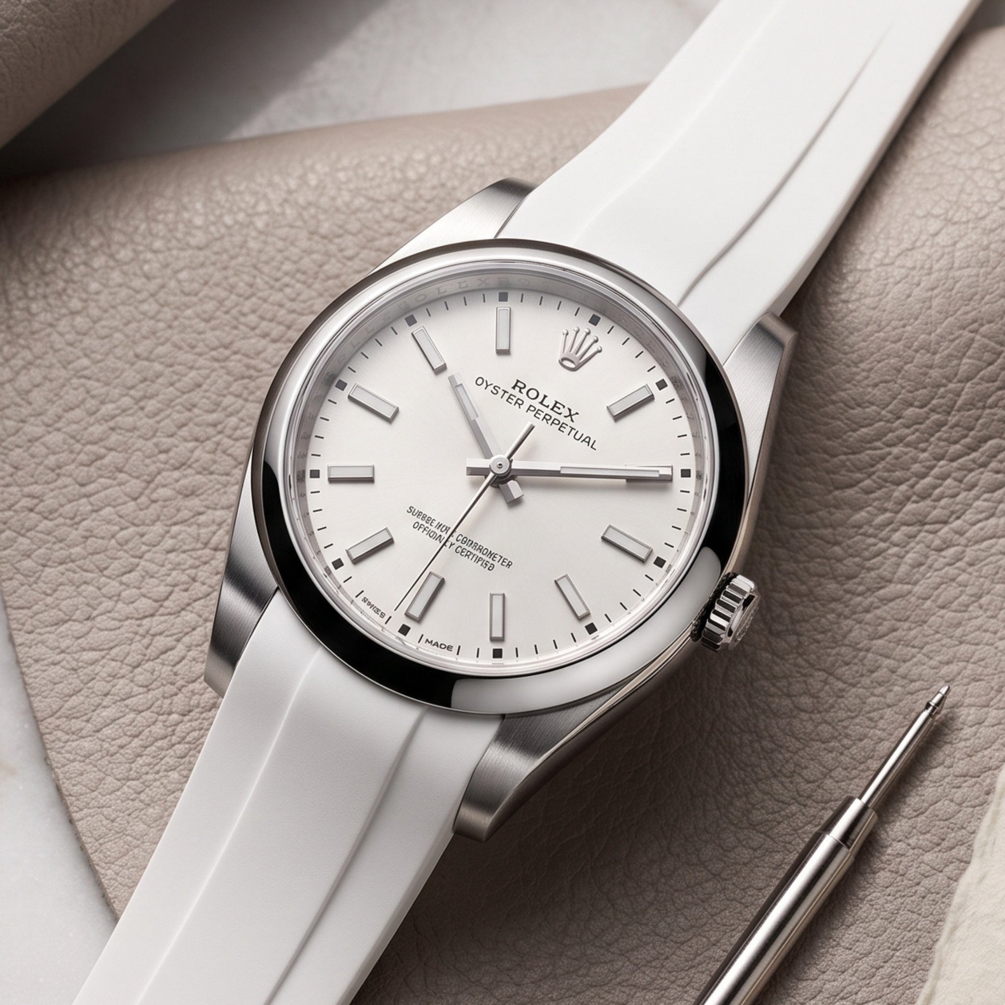 Faltschliesse Kautschukarmband für Rolex Oyster Perpetual 39mm – Weiss - Helvetus