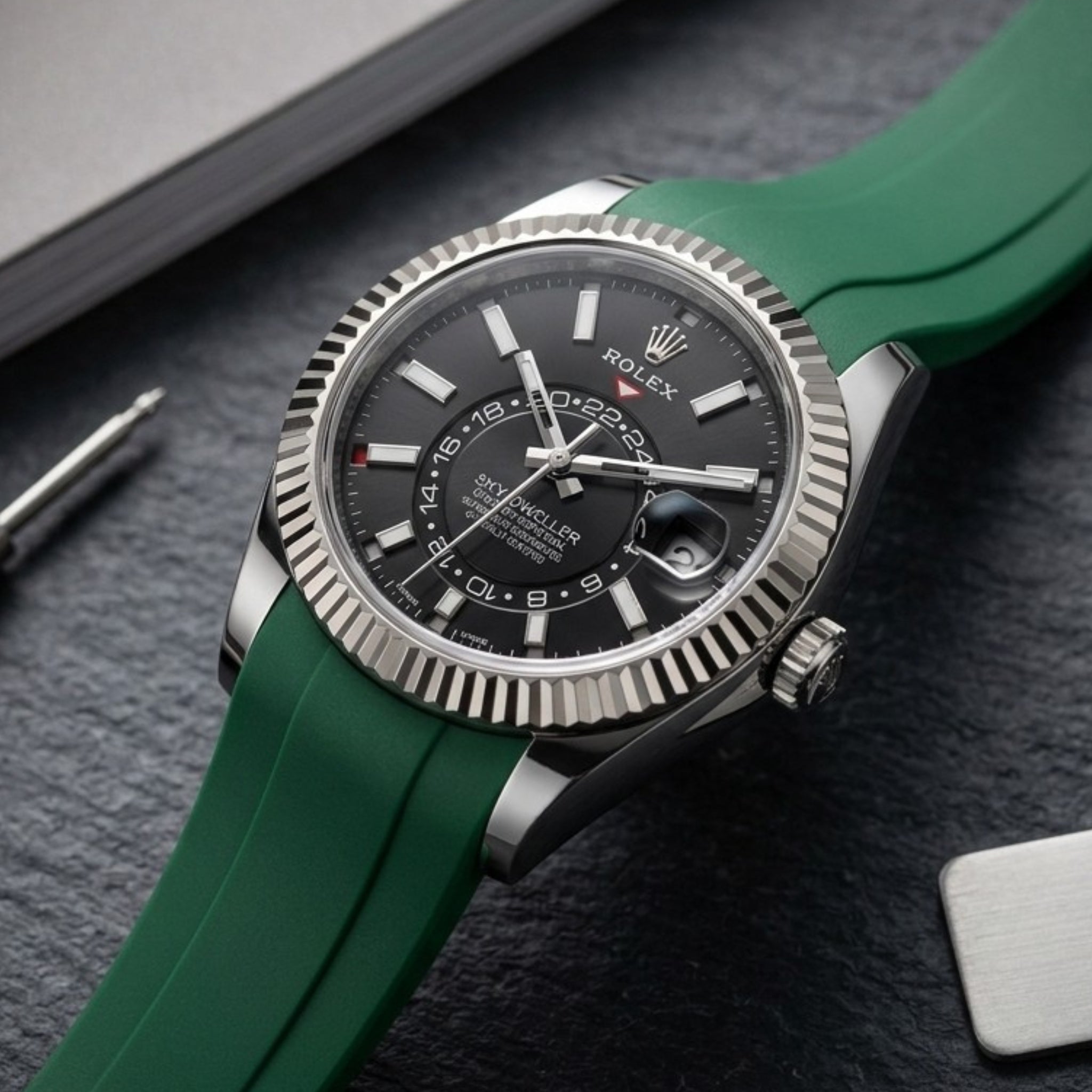 Faltschliesse Kautschukarmband für Rolex Sky-Dweller – Grün - Helvetus