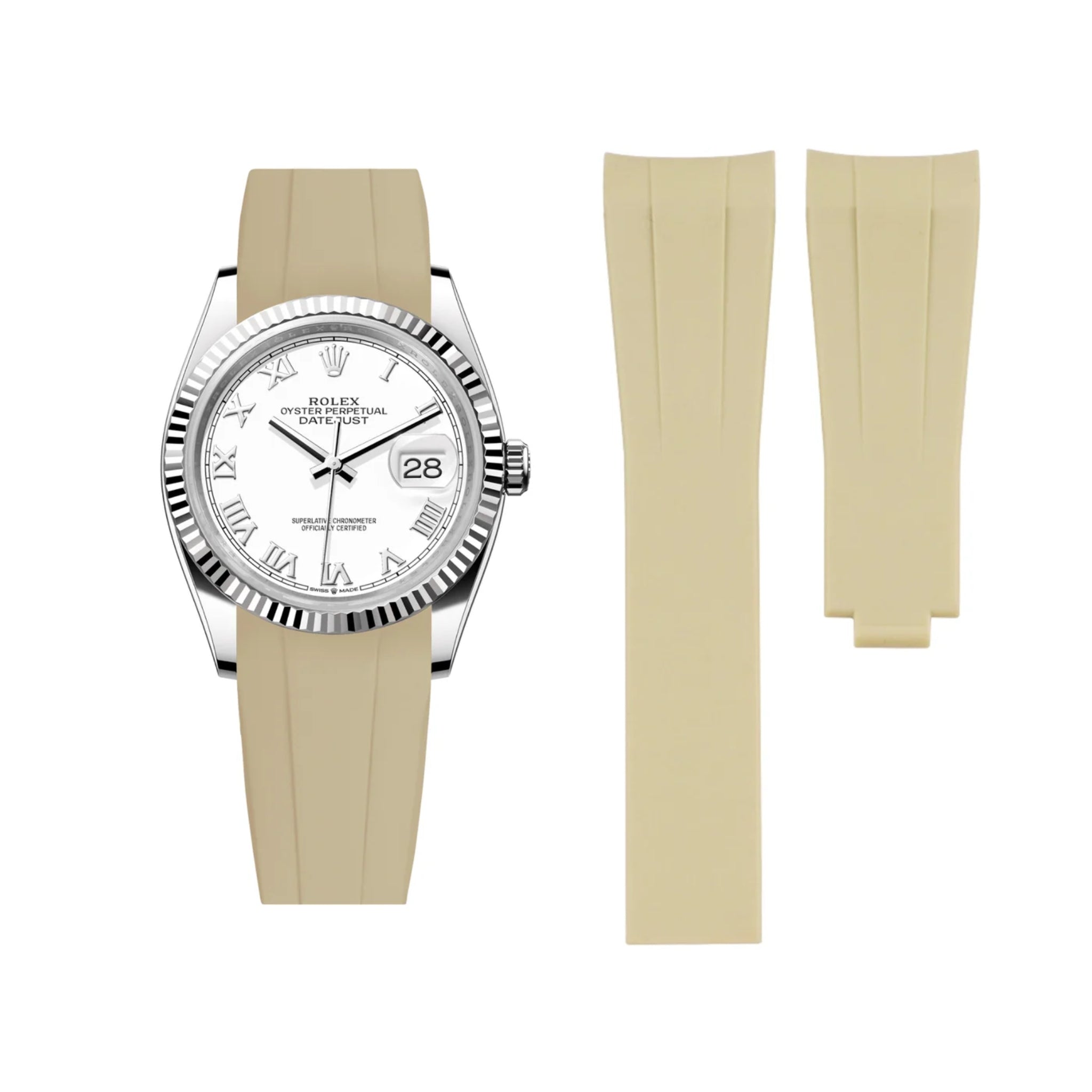 Faltschließe Kautschukarmband für Rolex Datejust 36 – Beige - Helvetus DE