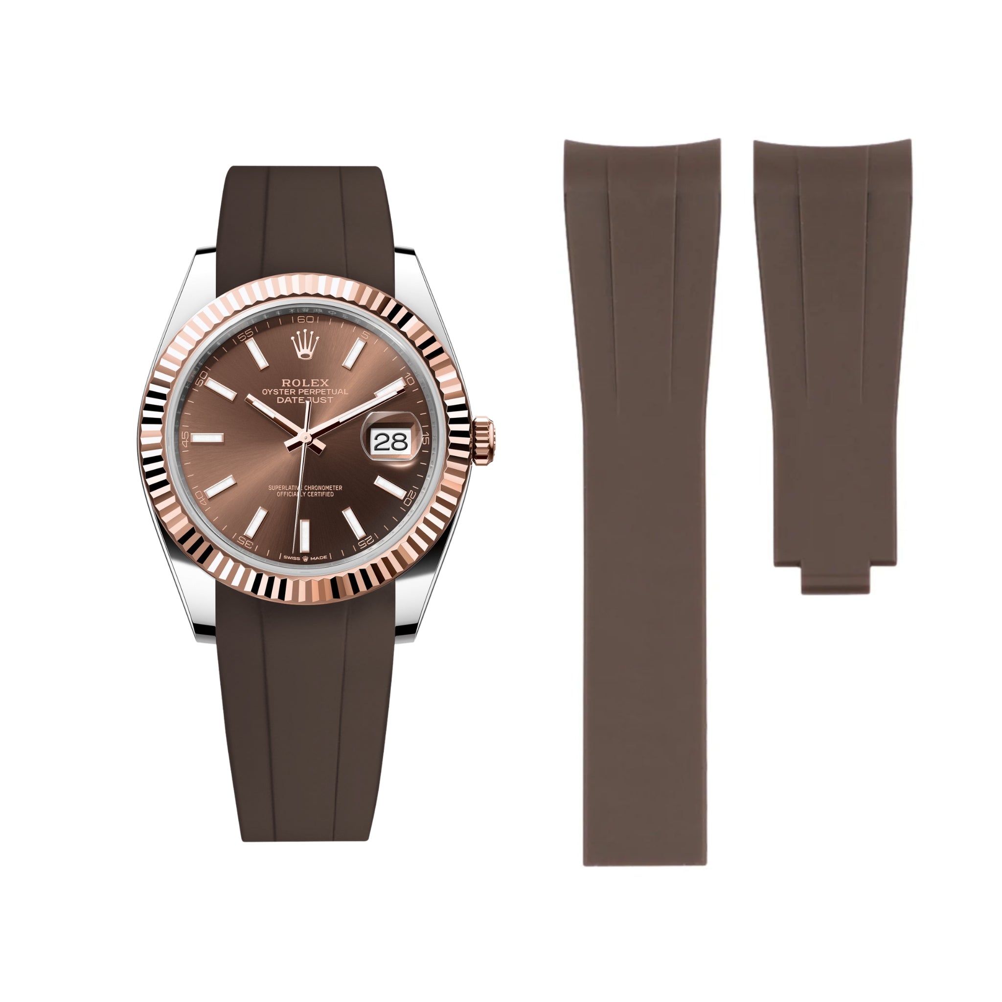 Faltschließe Kautschukarmband für Rolex Datejust 41mm – Braun - Helvetus DE