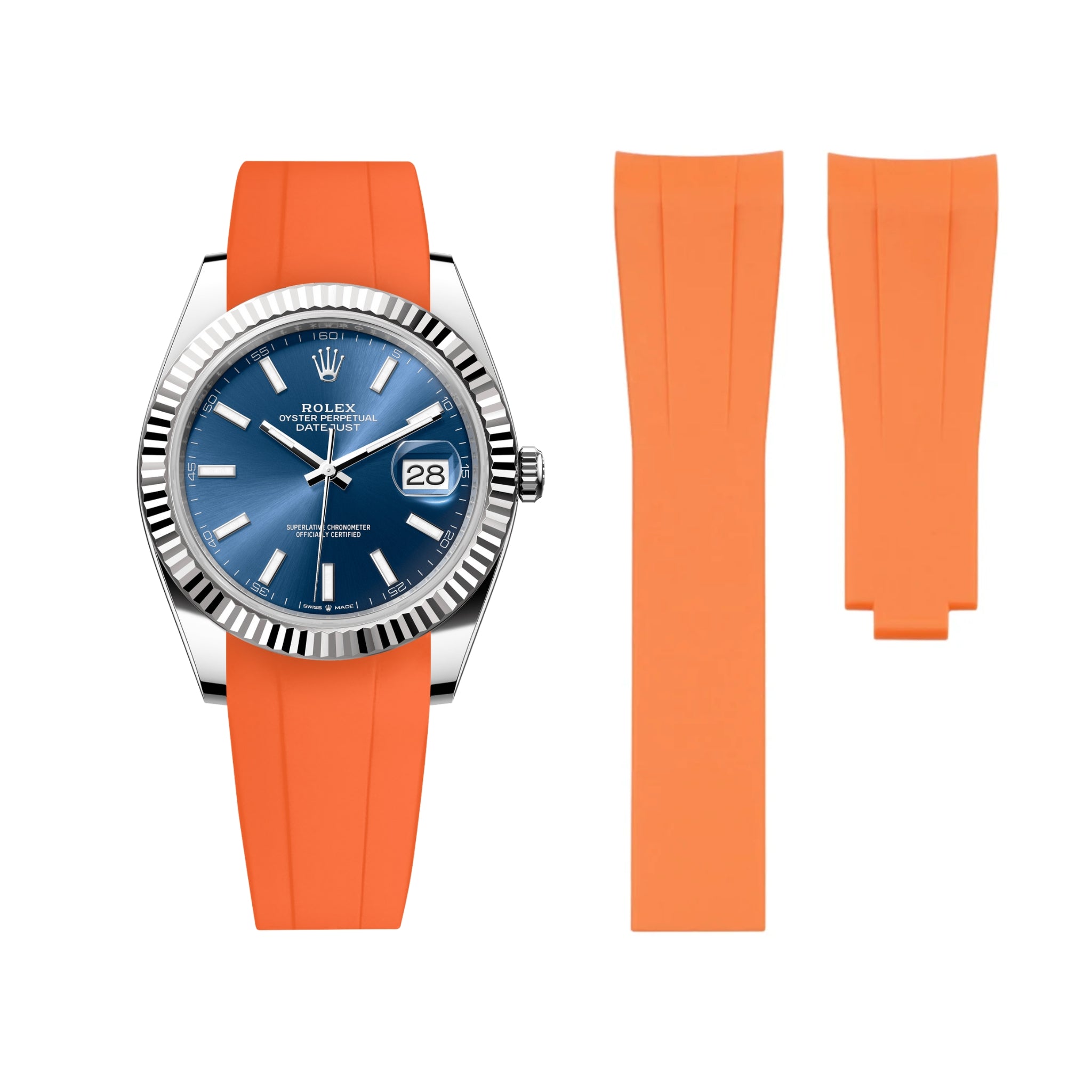 Faltschließe Kautschukarmband für Rolex Datejust 41mm – Orange - Helvetus DE