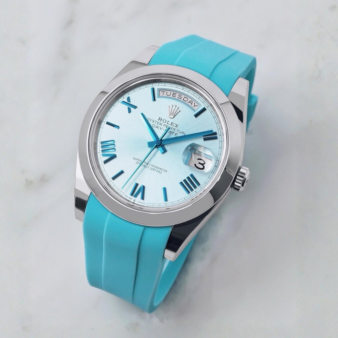 Faltschließe Kautschukarmband für Rolex Day - Date 36mm – Hell Blau - Helvetus DE