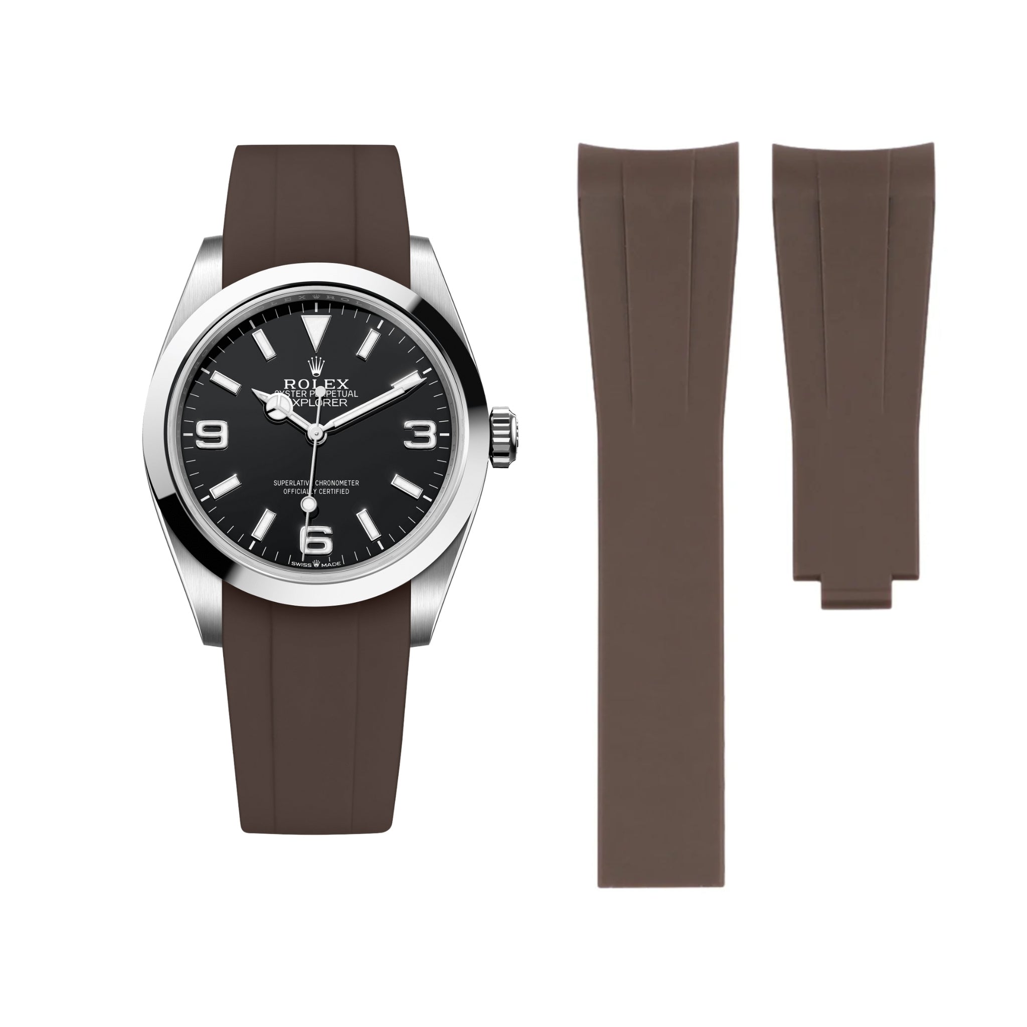 Faltschließe Kautschukarmband für Rolex Explorer I – Braun - Helvetus DE