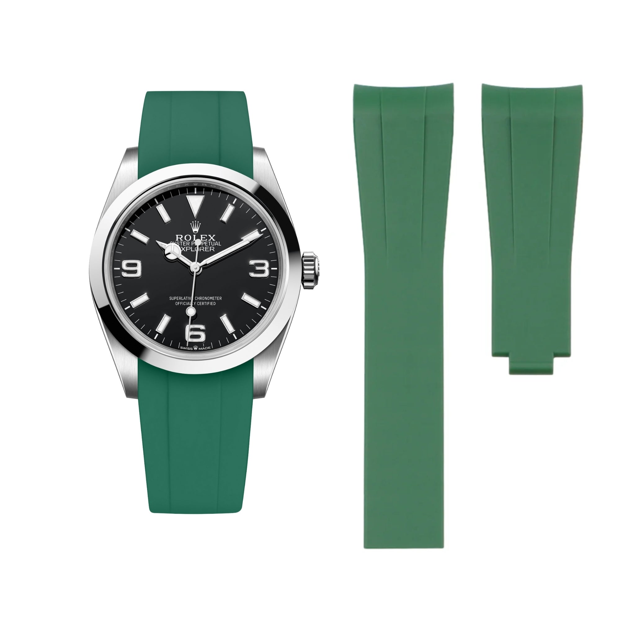 Faltschließe Kautschukarmband für Rolex Explorer I – Grün - Helvetus DE