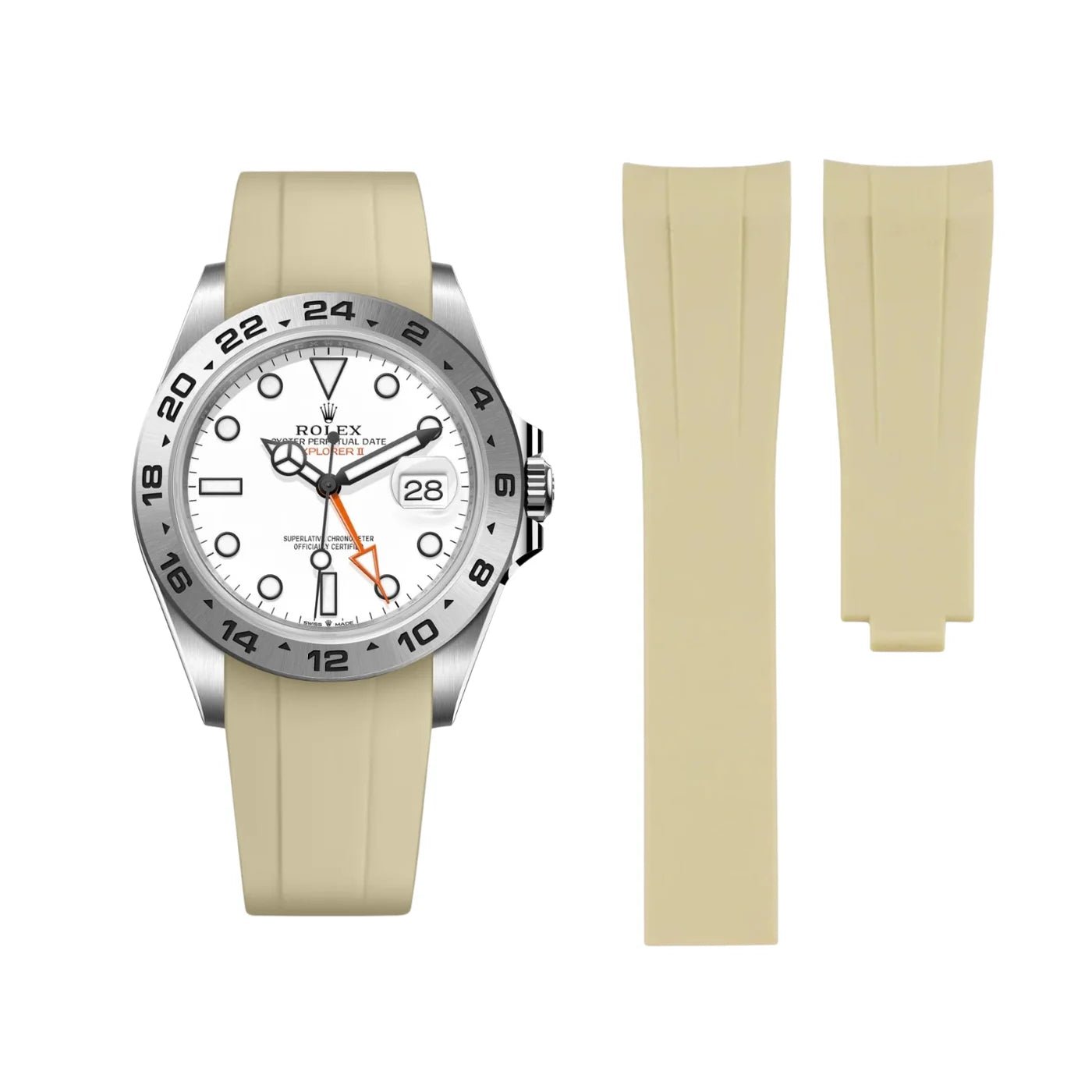 Faltschließe Kautschukarmband für Rolex Explorer II – Beige - Helvetus DE
