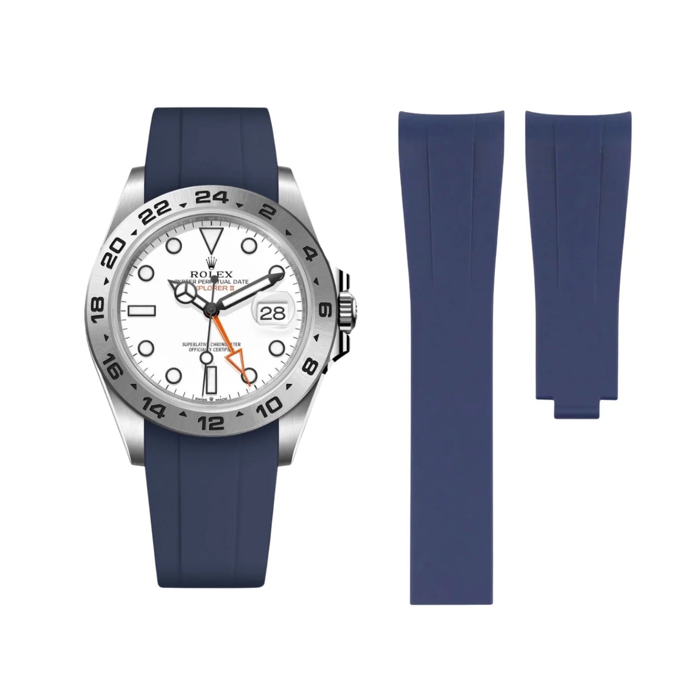 Faltschließe Kautschukarmband für Rolex Explorer II – Dunkel Blau - Helvetus DE