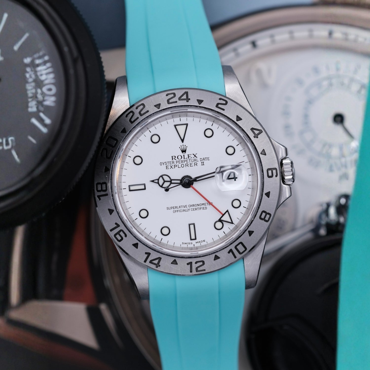 Faltschließe Kautschukarmband für Rolex Explorer II – Türkis - Helvetus DE