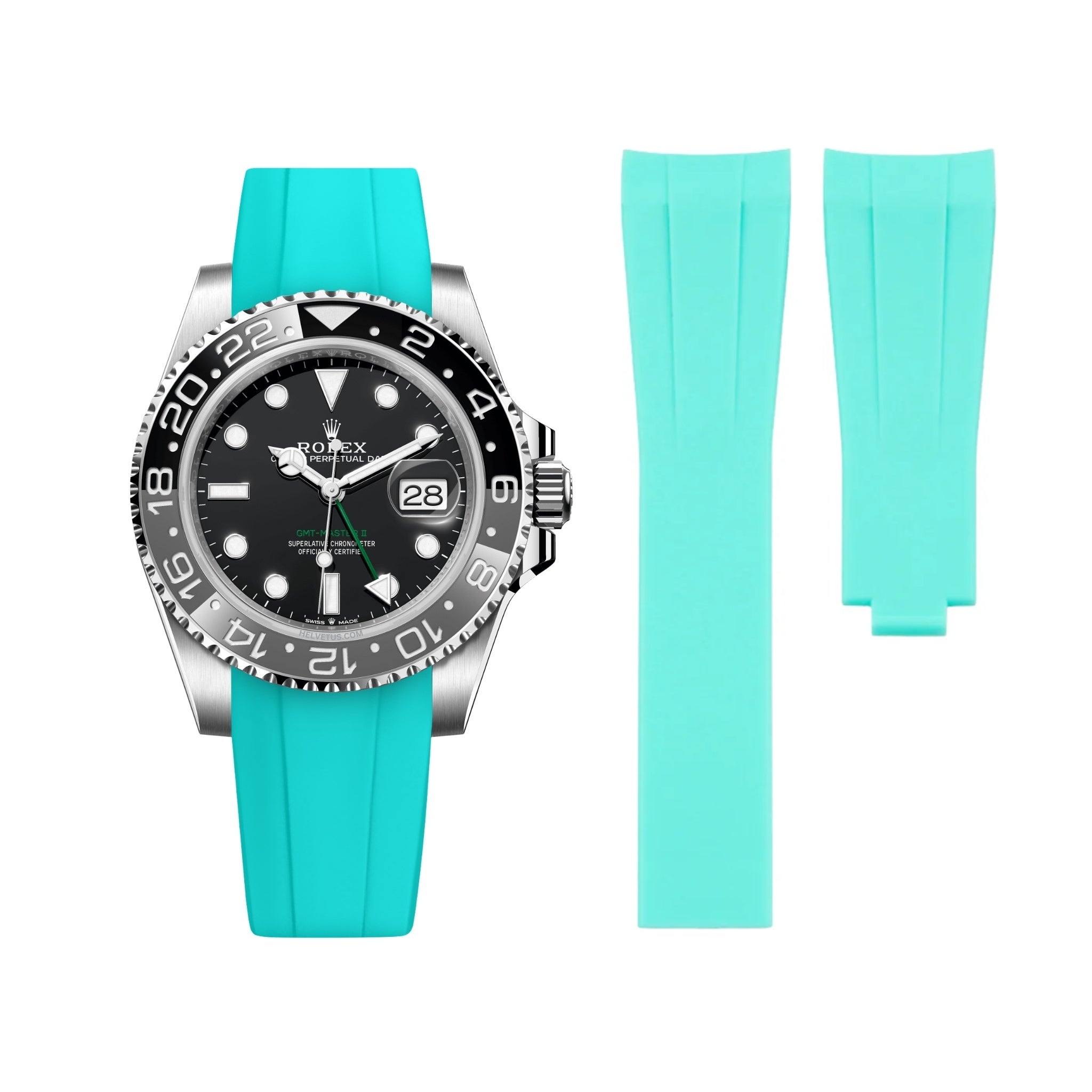 Faltschließe Kautschukarmband für Rolex GMT - Master II – Türkis - Helvetus DE