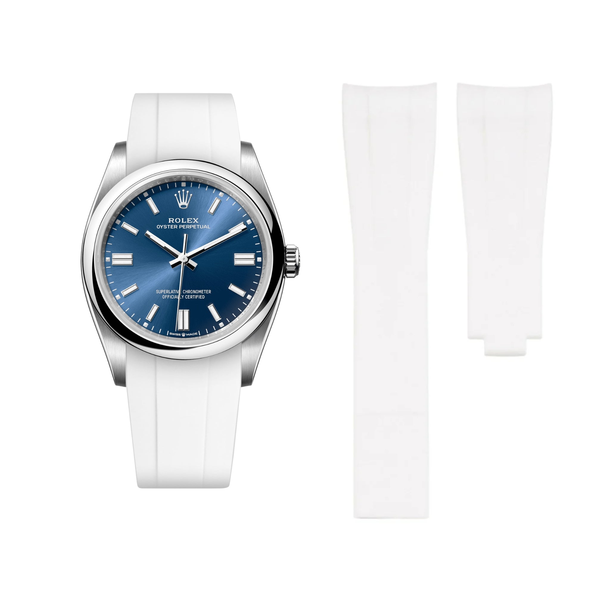 Faltschliesse Kautschukarmband für Rolex Oyster Perpetual 36mm – Weiss - Helvetus DE