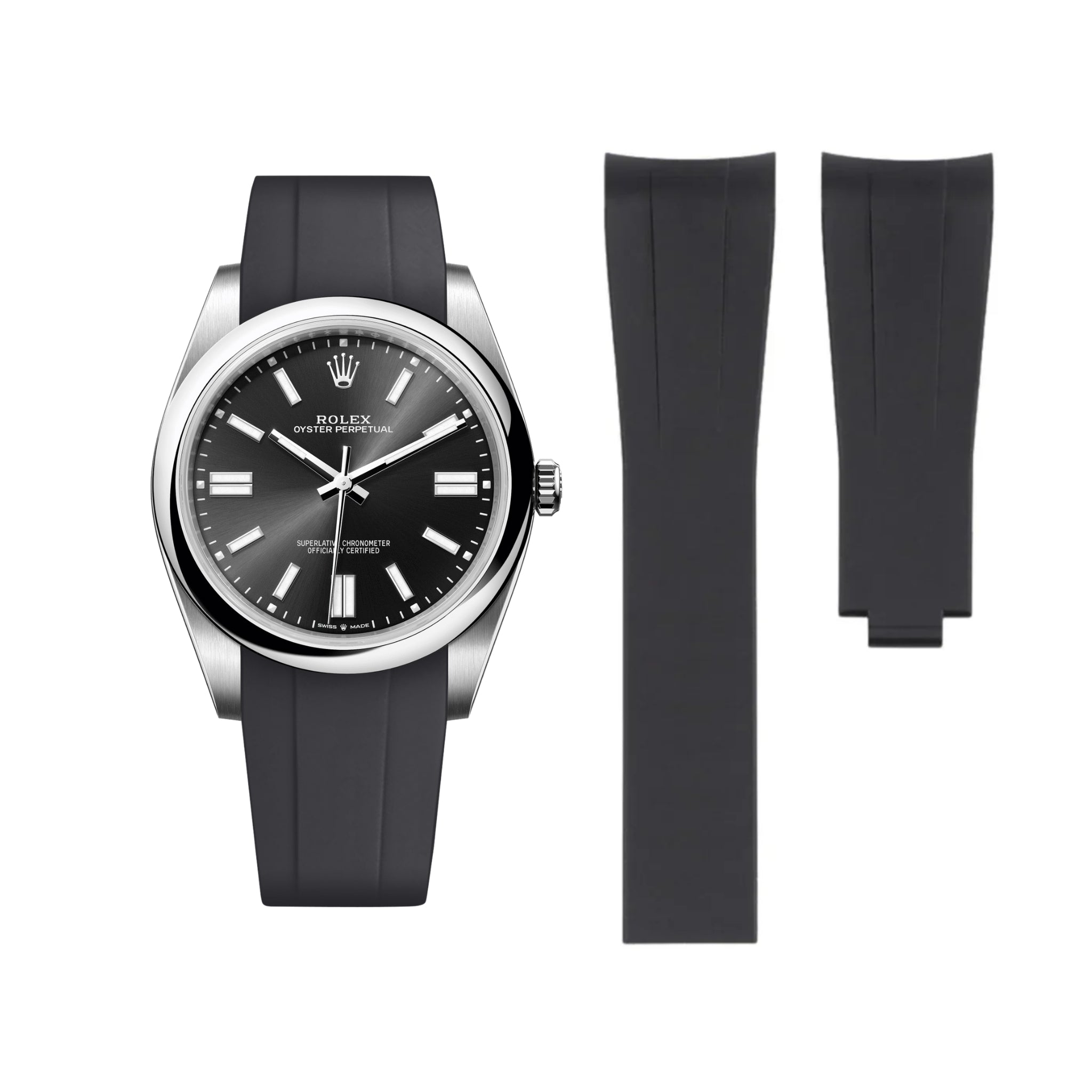 Faltschliesse Kautschukarmband für Rolex Oyster Perpetual 41mm – Schwarz - Helvetus DE