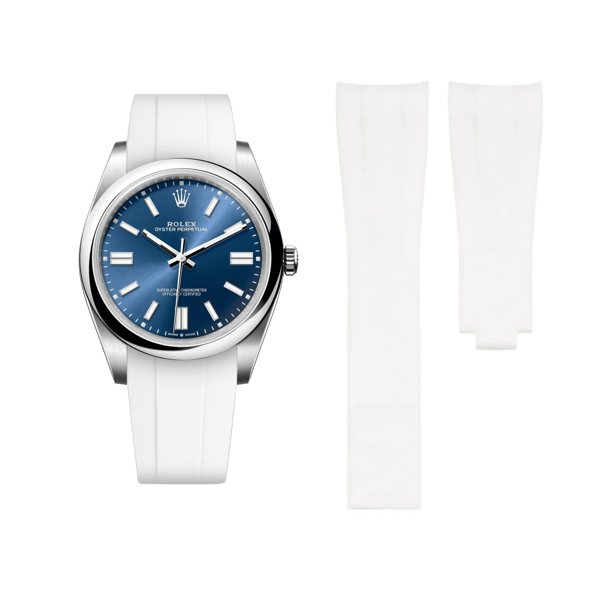 Faltschliesse Kautschukarmband für Rolex Oyster Perpetual 41mm – Weiss - Helvetus DE