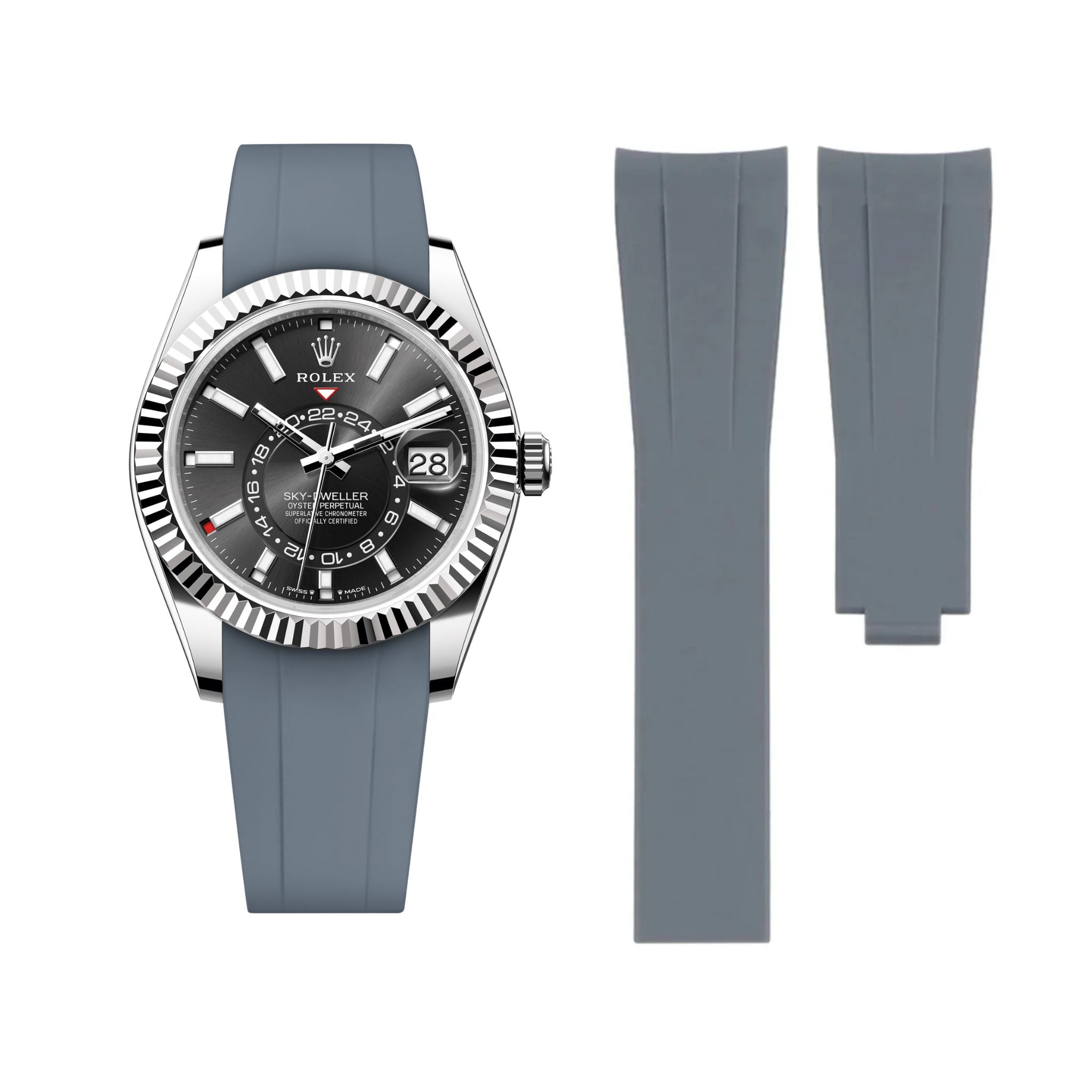 Faltschliesse Kautschukarmband für Rolex Sky - Dweller – Grau - Helvetus DE