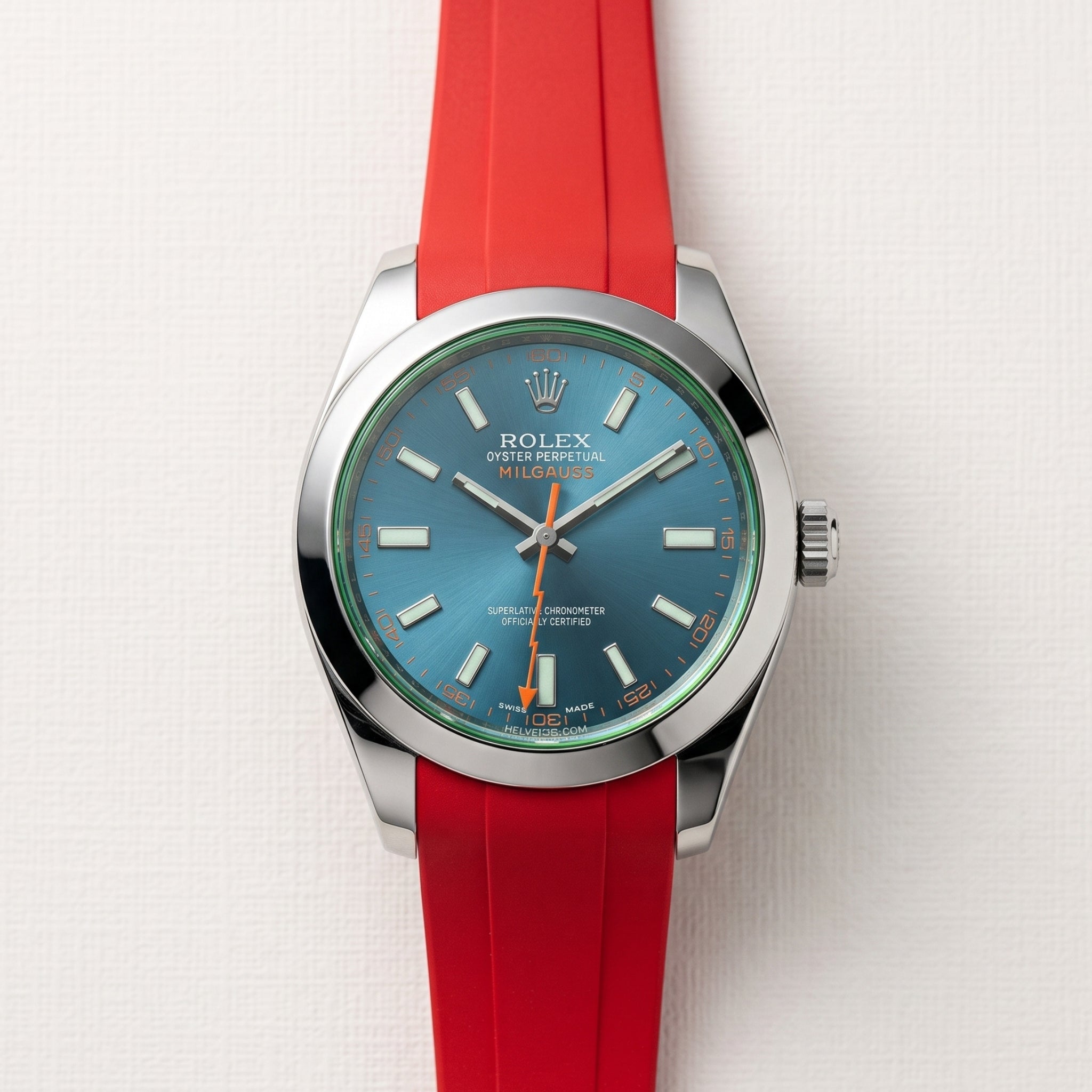 Faltschliessen Kautschukarmband für Rolex Milgauss in Rot - Helvetus