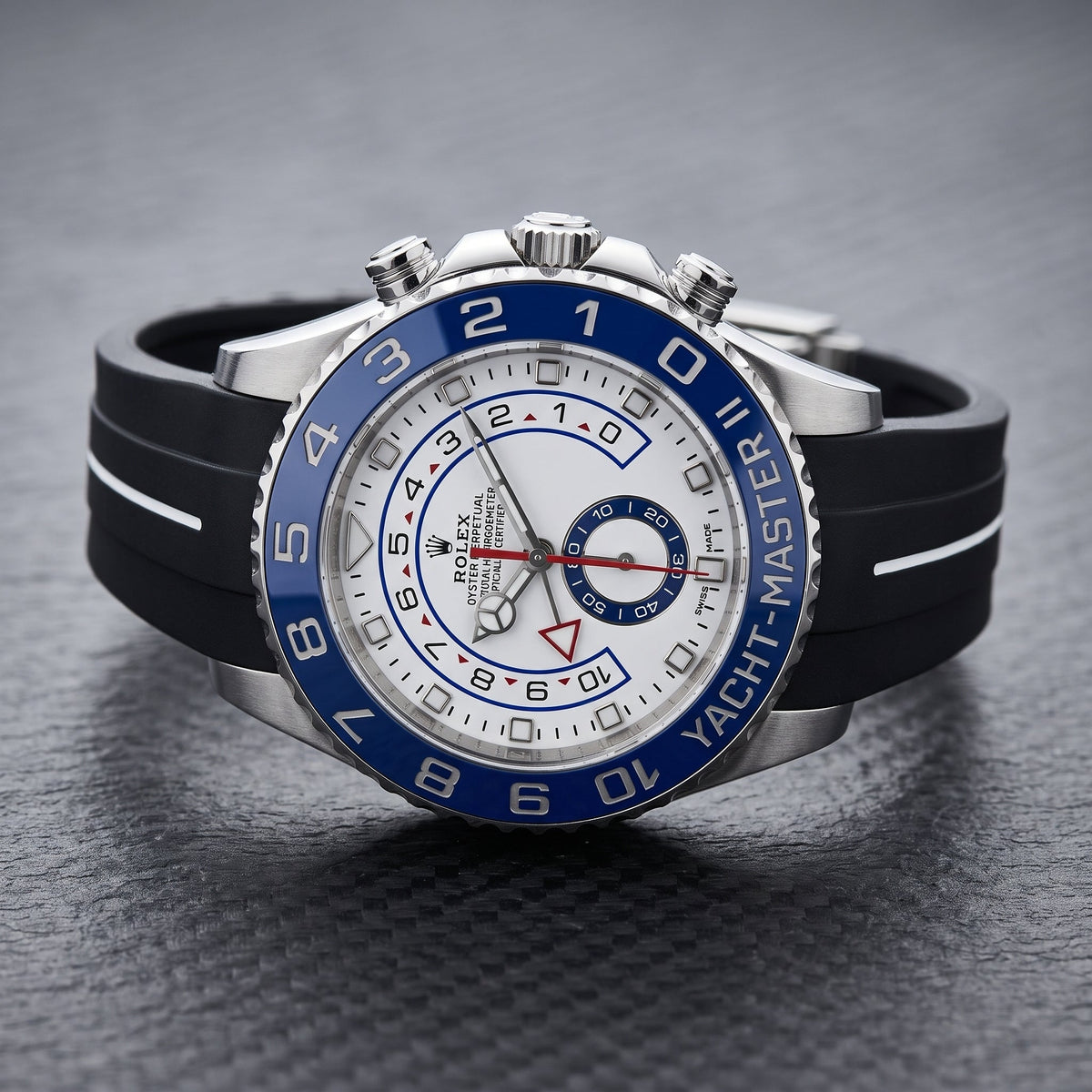 Faltschliessen Kautschukarmband für Rolex Yacht-Master II 44mm - Schwarz/Weiss Linie | LuxLine® - Helvetus