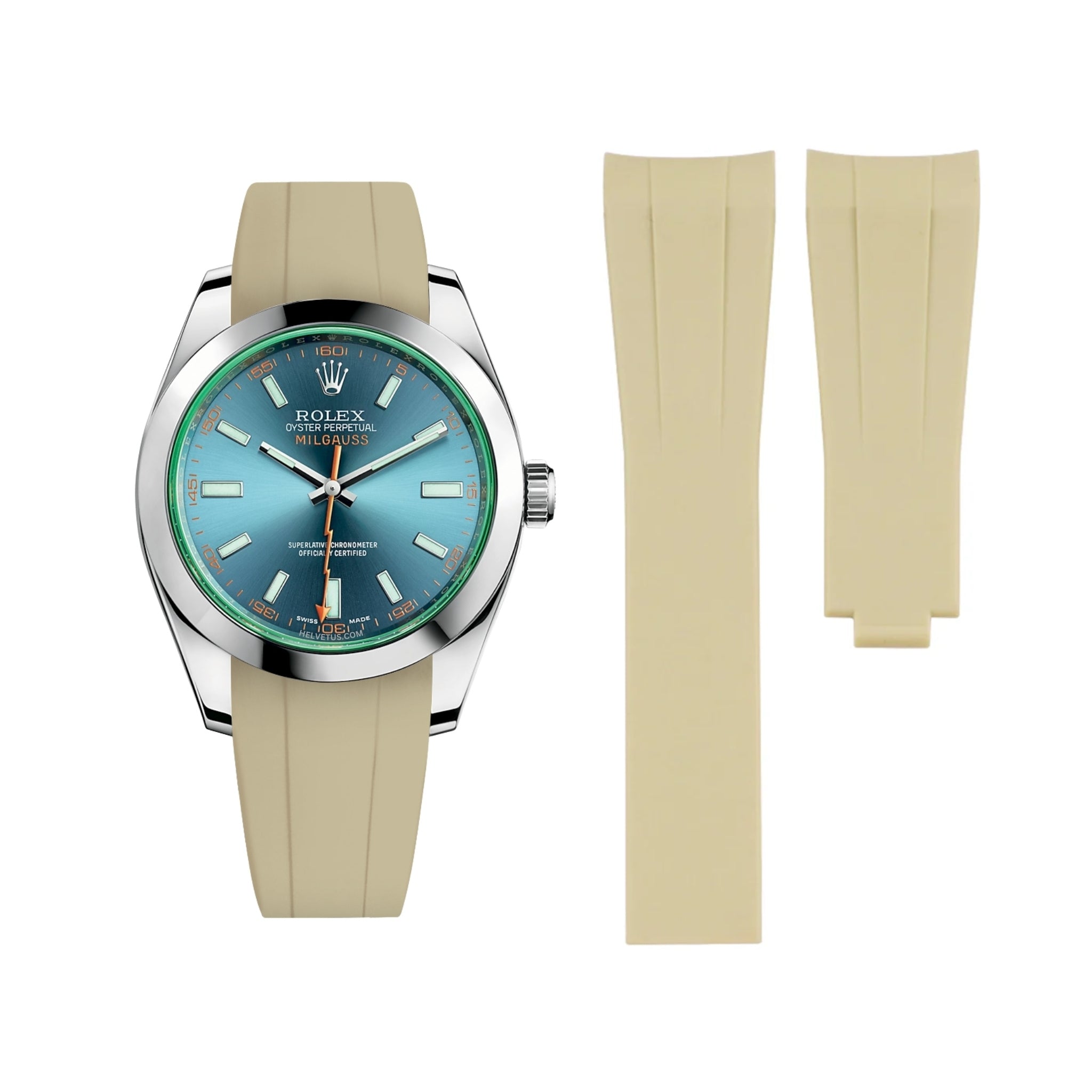 Faltschliessen Kautschukarmband für Rolex Milgauss in Beige - Helvetus DE