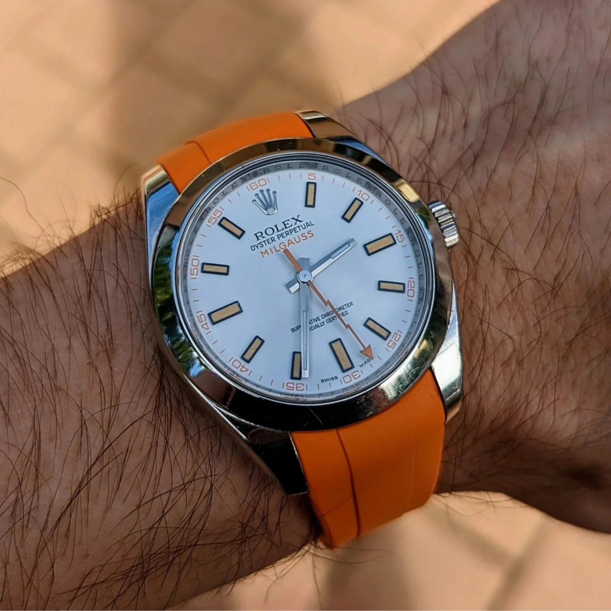 Faltschliessen Kautschukarmband für Rolex Milgauss in Orange - Helvetus DE