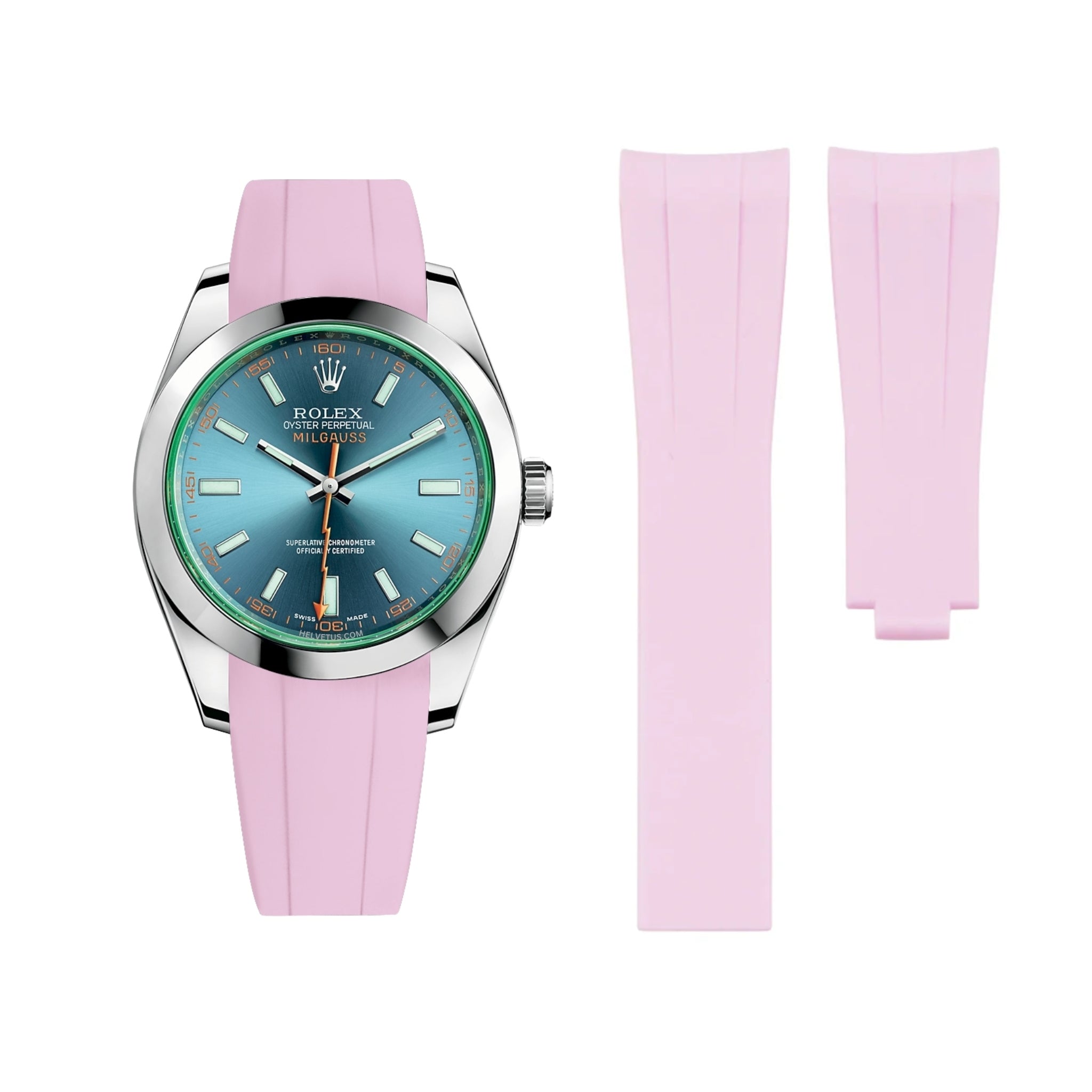 Faltschliessen Kautschukarmband für Rolex Milgauss in Pink - Helvetus DE