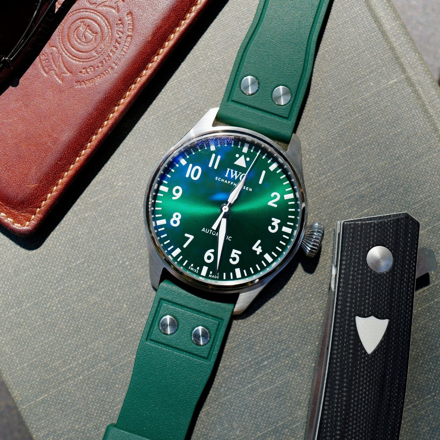 FKM Kautschukarmband – Für IWC Portugieser/Aquatimer/Alle Pilot Modelle/Portugieser/Portofino – Grün - Mit Nieten - Helvetus DE