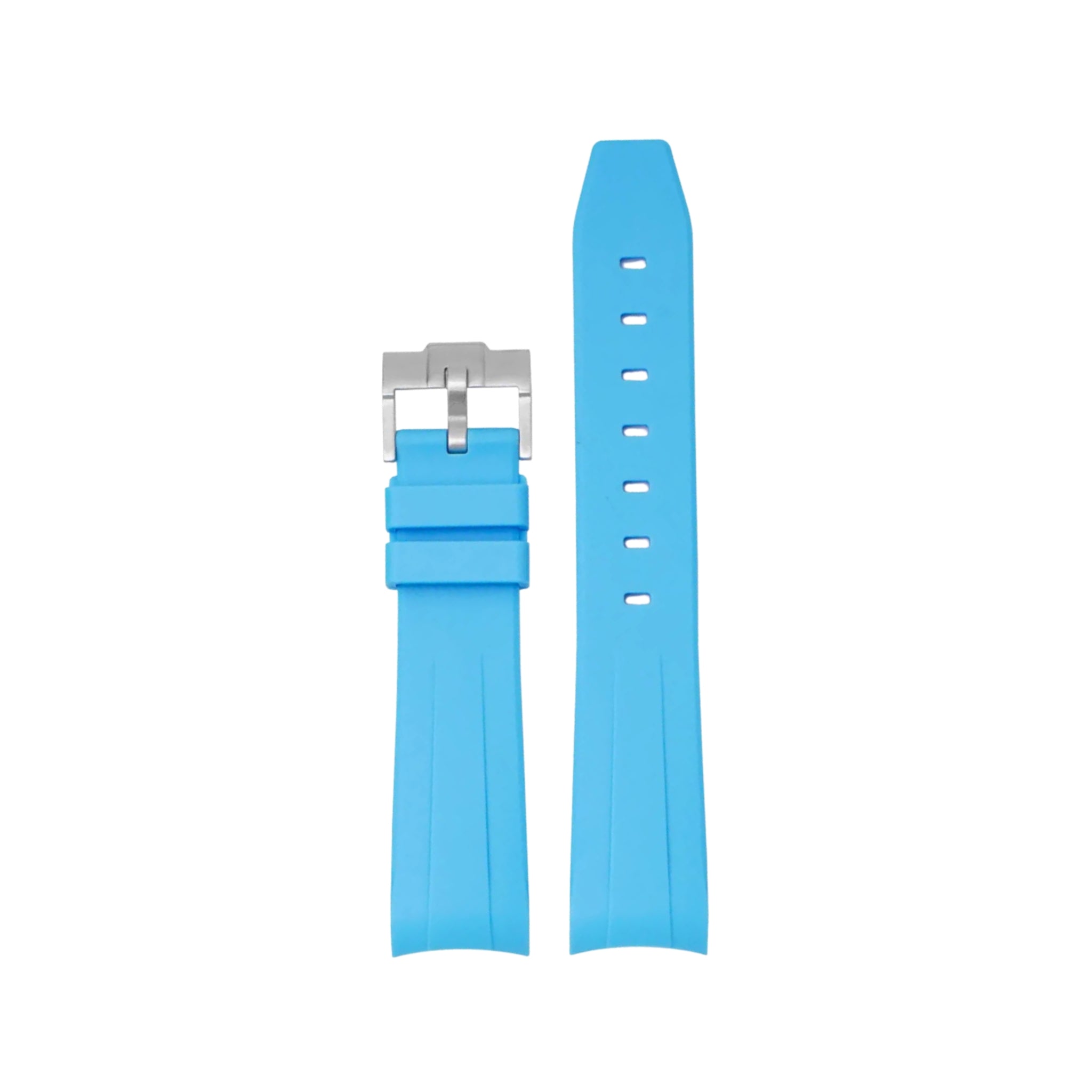 Gebogenes FKM Kautschukarmband – Universelle Passform – Hell Blau (20mm / 21mm / 22mm) - Helvetus DE