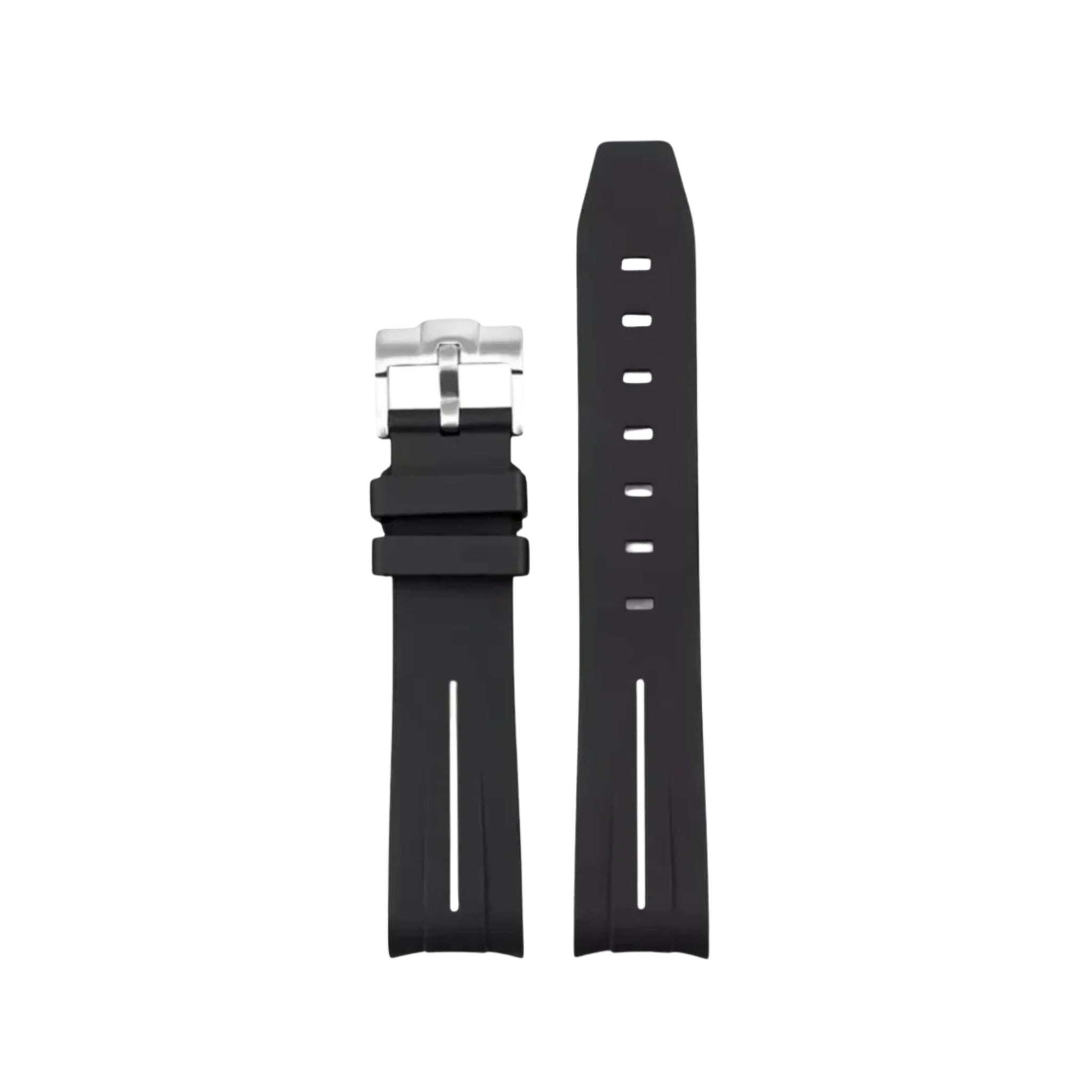 Gebogenes FKM Kautschukarmband – Universelle Passform – Schwarz/Weiss LuxLine® (20mm / 21mm / 22mm) - Helvetus DE