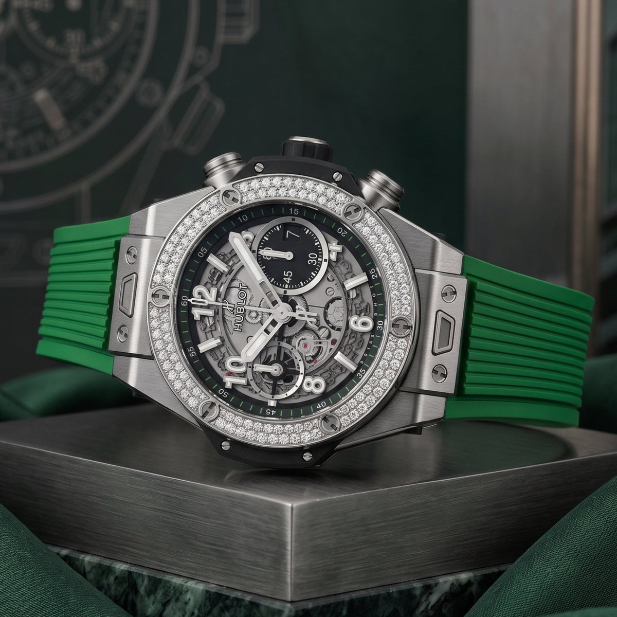 Hublot Big Bang Unico Click Armband aus Kautschuk – Grün - Helvetus