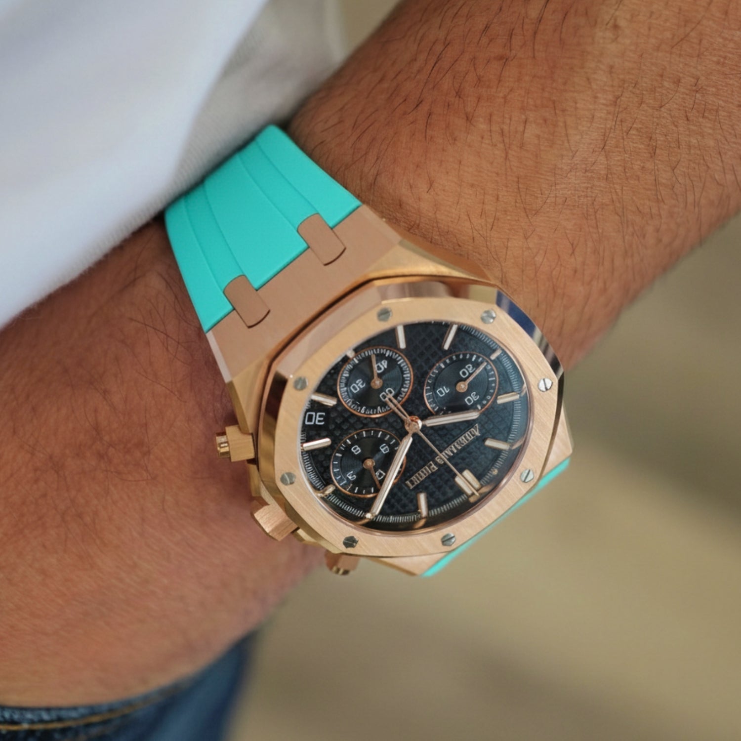 Kautschuk Armband - für alle Audemars Piguet Royal Oak 41mm - Türkis - Helvetus DE