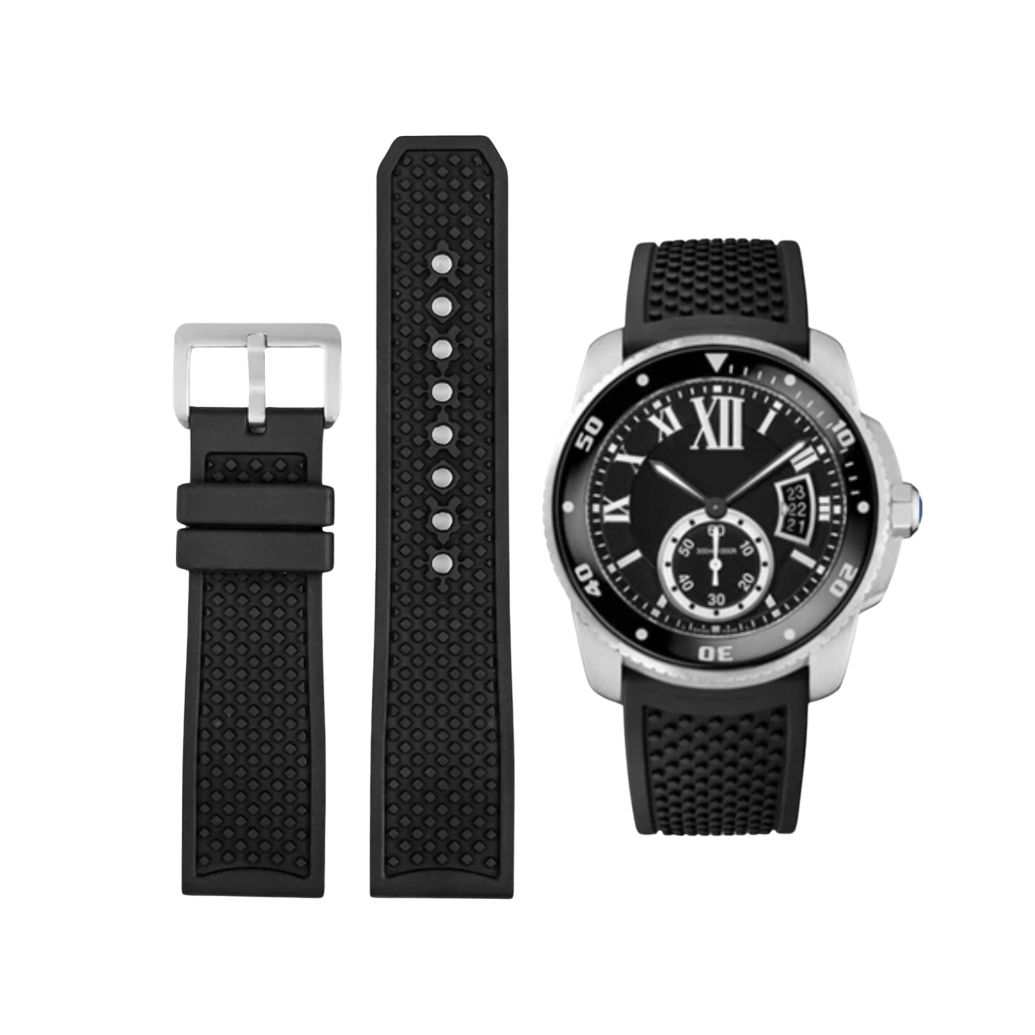 Kautschuk Armband für Cartier Calibre – Schwarz - Helvetus DE