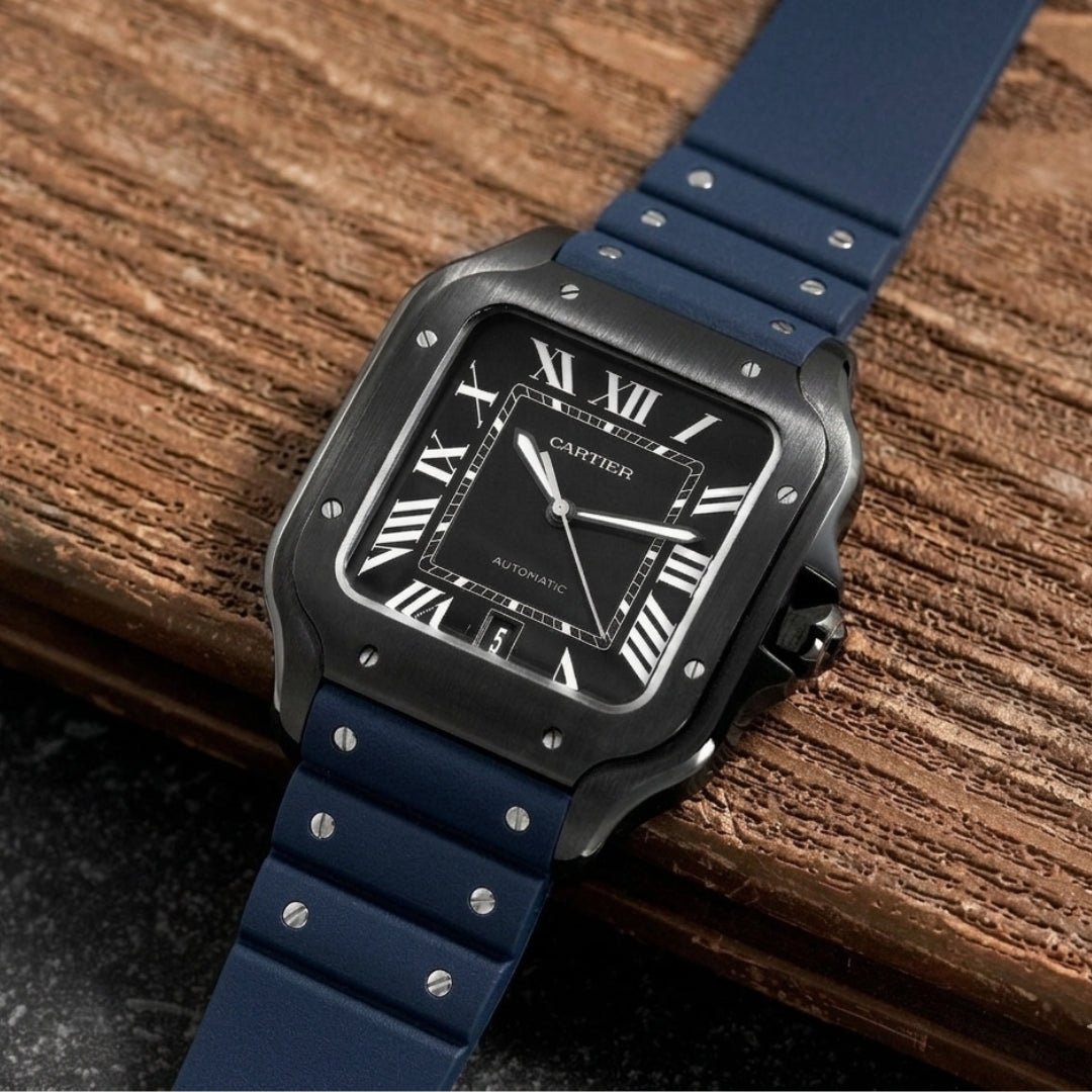 Kautschuk Armband für Cartier Santos Medium/Large – Dunkelblau mit Schrauben – Quick Switch/Release - Helvetus DE