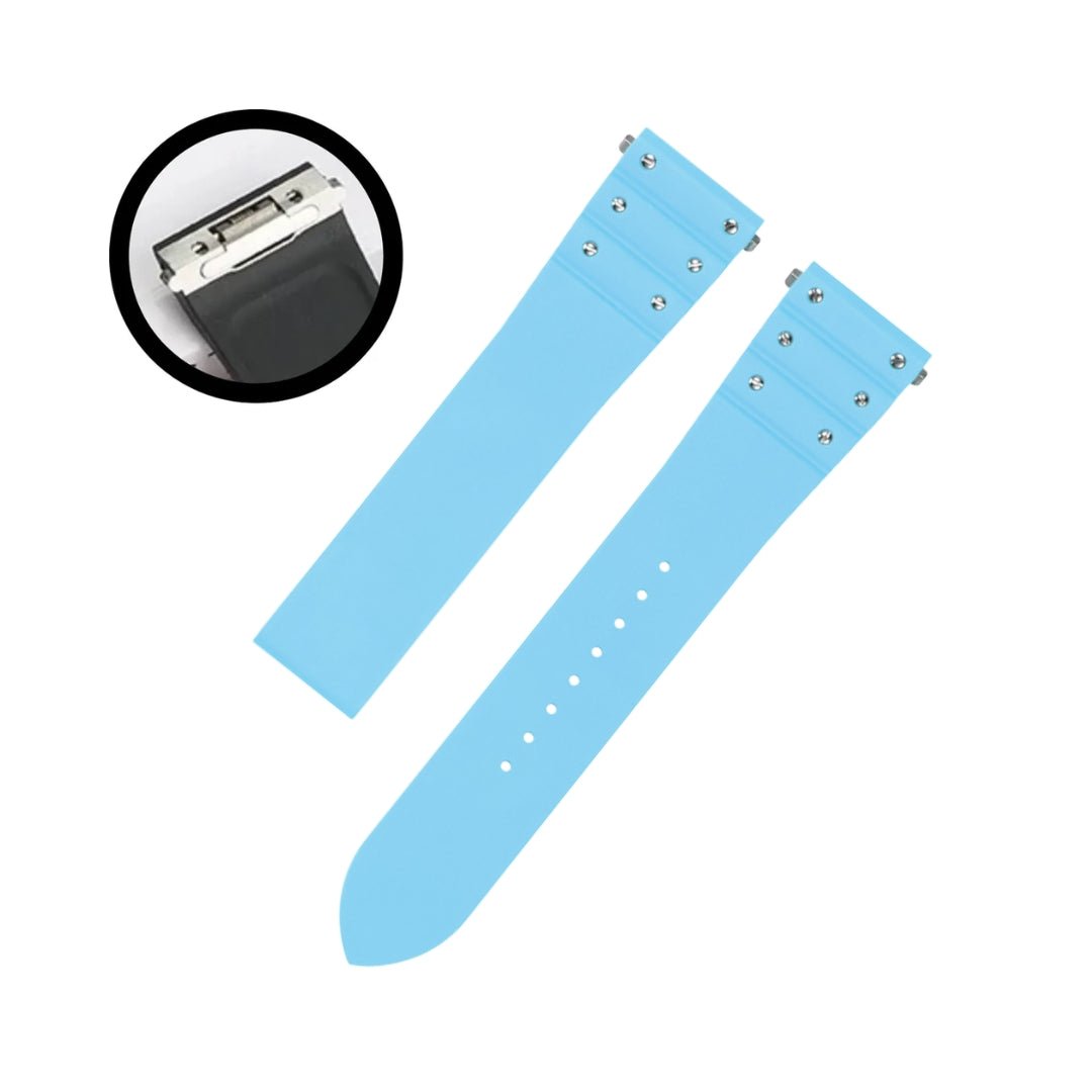Kautschuk Armband für Cartier Santos Medium/Large – Hellblau mit Schrauben – Quick Switch/Release - Helvetus DE