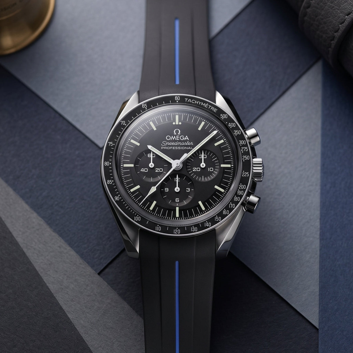 Kautschukarmband – Für Omega Speedmaster – LuxLine® - Schwarz/Blau - Helvetus