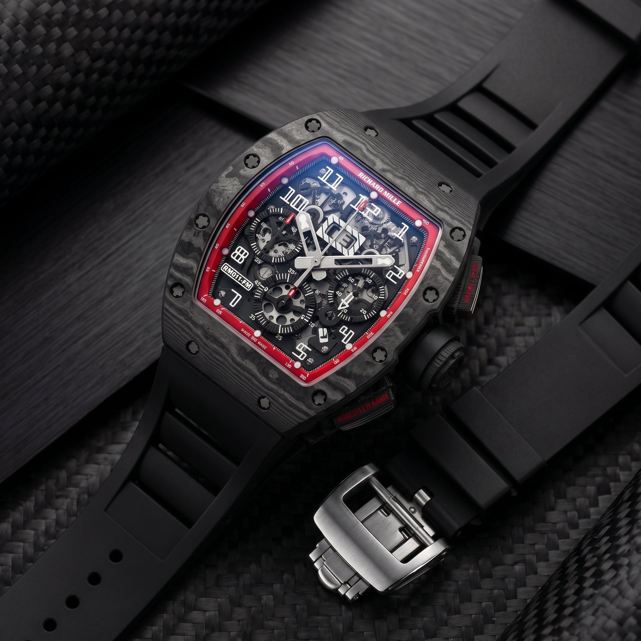 Kautschukarmband – Für Richard Mille RM011 | RM11-01 | RM11-02 | RM11-03 | RM11-04 | RM11-05 | RM47 | RM50 | RM52 | RM53-01 | RM57 | RM65 | RM69 – Schwarz - Helvetus