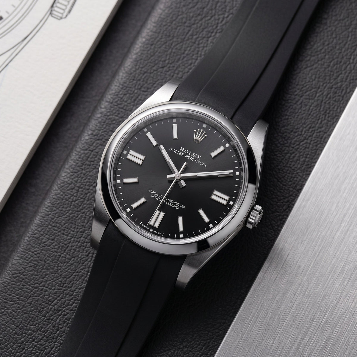 Kautschukarmband für Rolex Oyster Perpetual 41mm – Schwarz - Helvetus