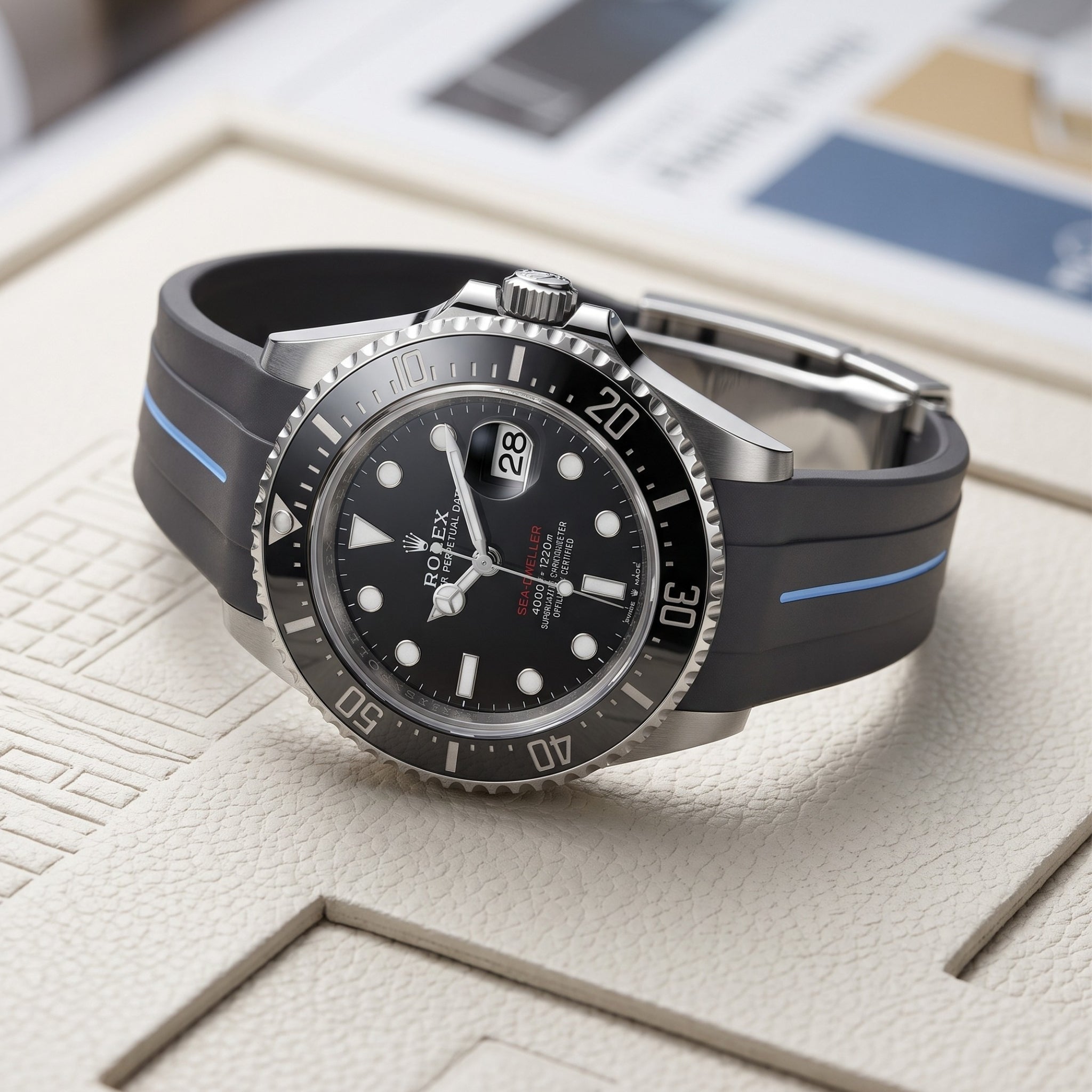 Kautschukarmband für Rolex Sea-Dweller – Schwarz/Blau Linie | LuxLine® - Helvetus