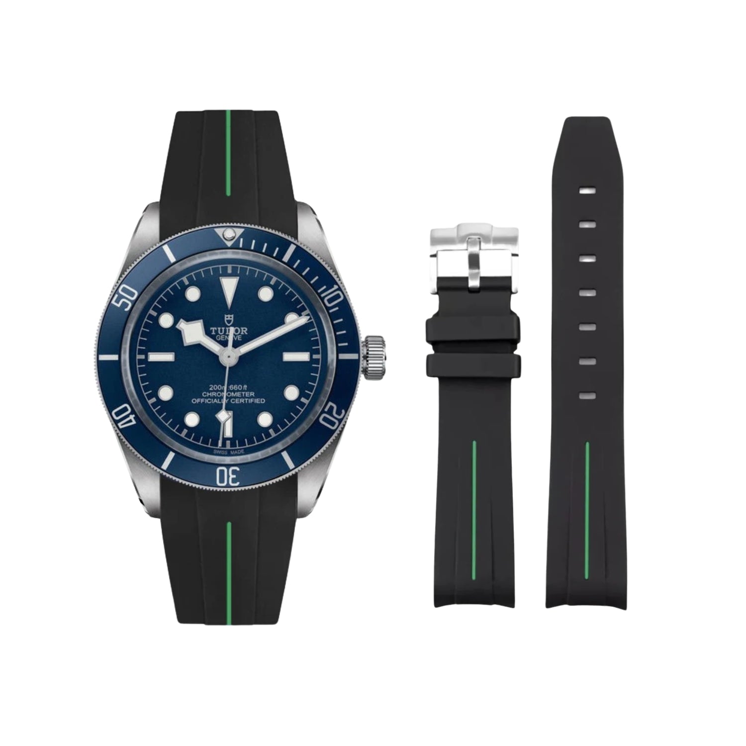 Kautschukarmband - Für alle Tudor Black Bay Modelle - Schwarz mit Grün | LuxLine® - Helvetus DE